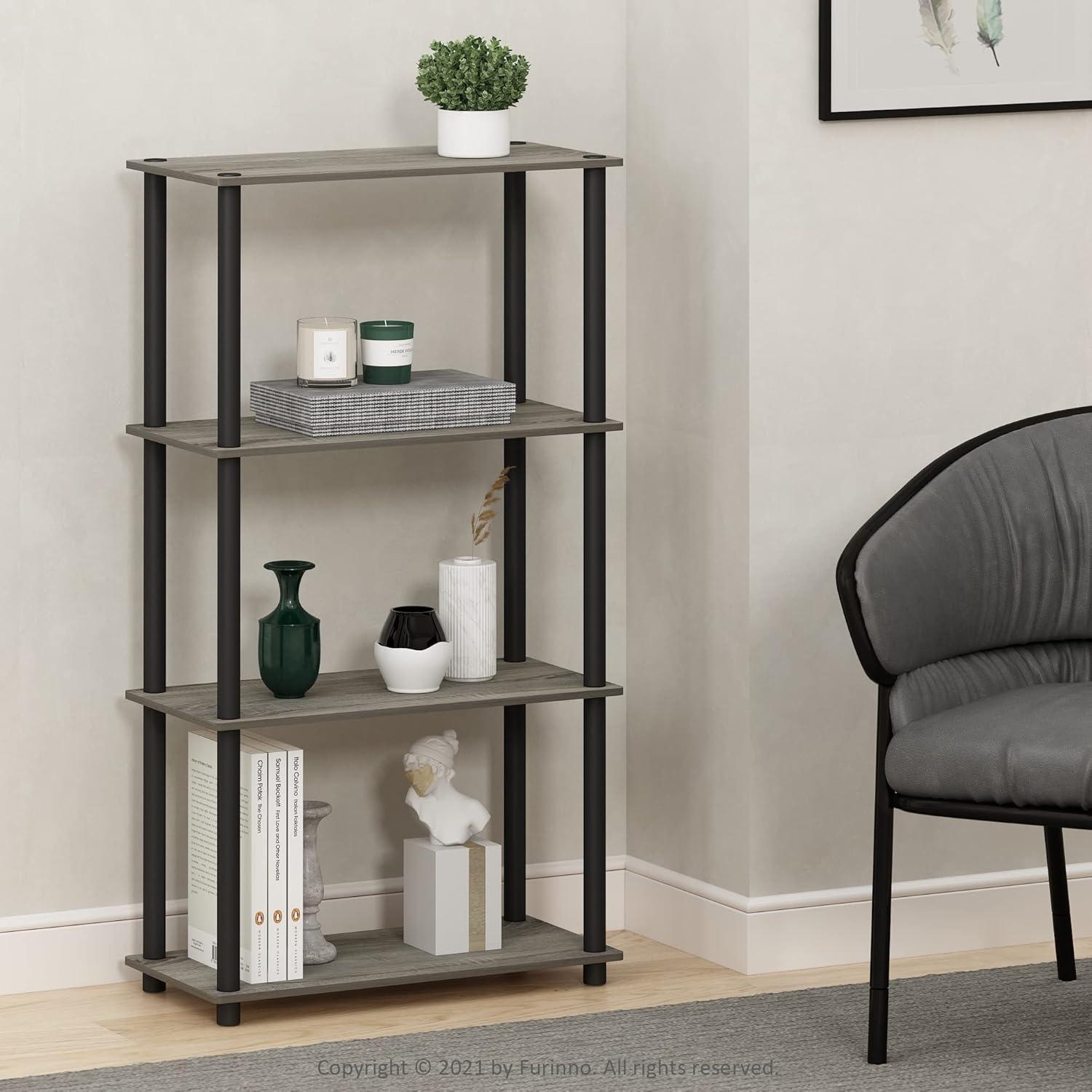 Furinno 18028GYW-BK Turn-S-Tube 4-Tier Multipurpose Shelf Display Rack with Square Tube - French Oak Grey & Black