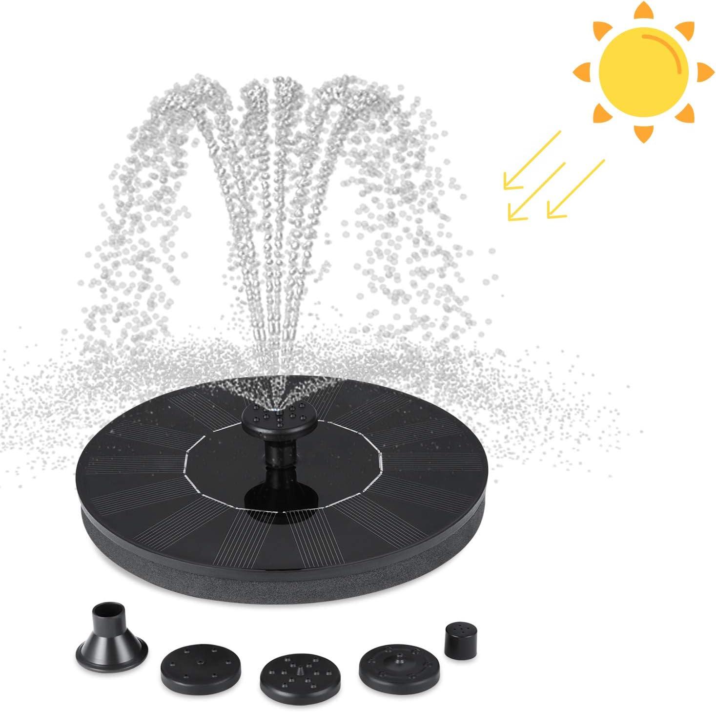 Dartwood Solar Bird Bath and Water Fountain with 4 Different Nozzle Heads - Perfect for Bird Baths and Small Ponds