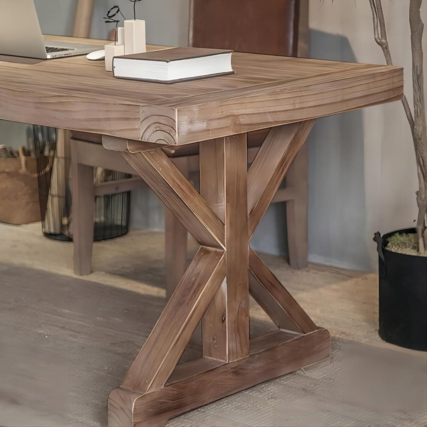 Rustic Farmhouse Computer Desk In Natural With Trestle Base Wooden Office Desk