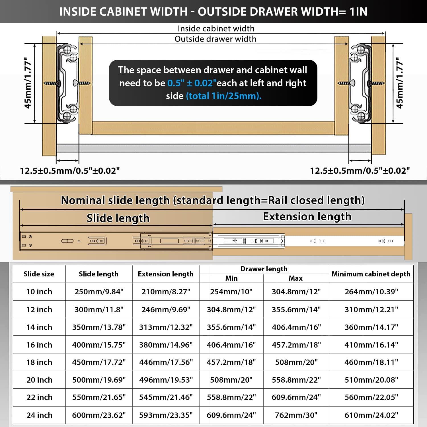 Push to Open Black Steel Ball Bearing Drawer Slides