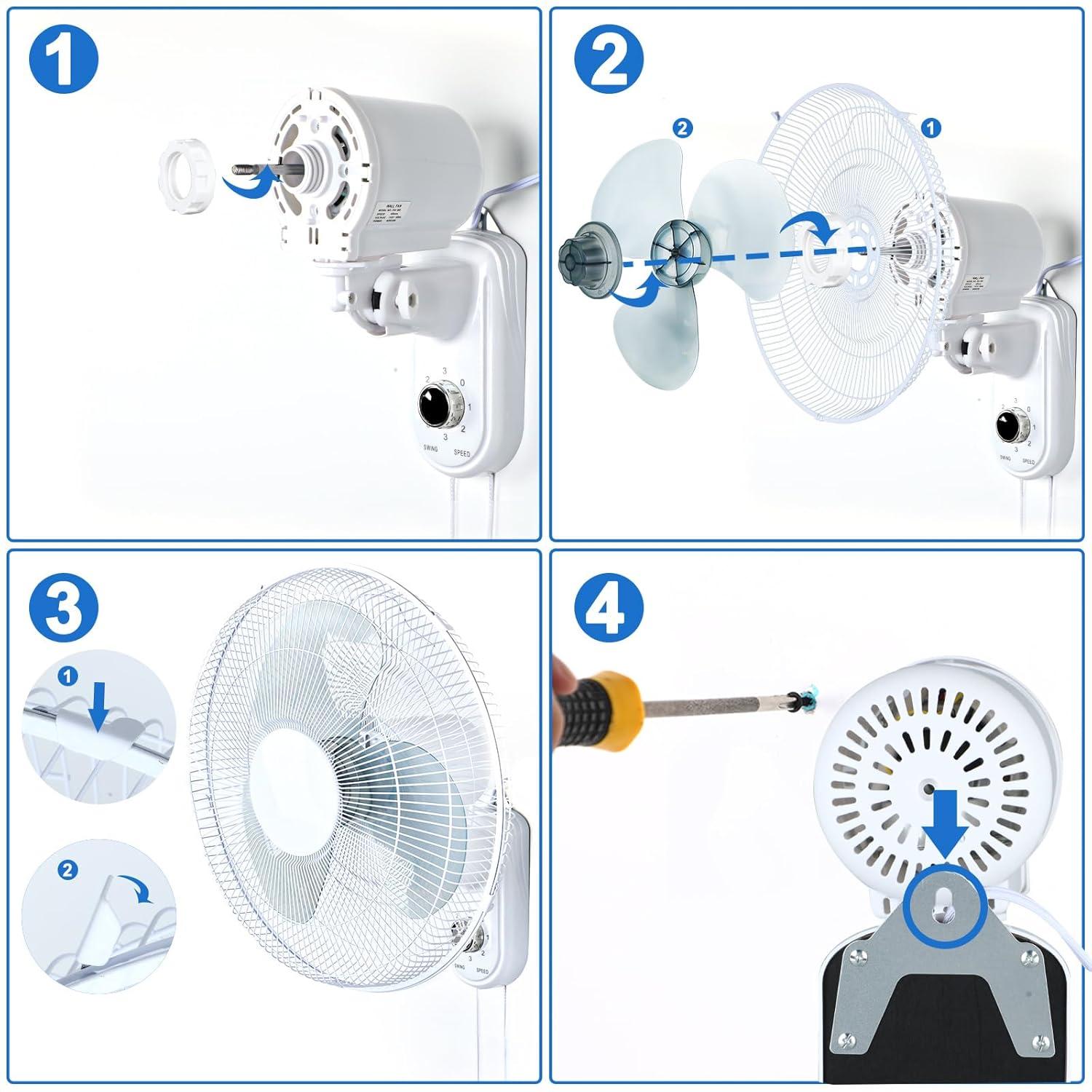 Aottop 16-Inch White Wall Mount Fan with Pull Chain and Knob Control, 2-Pack | 3 Speeds,Oscillating,Ideal for Bedroom, Living Room, and Office