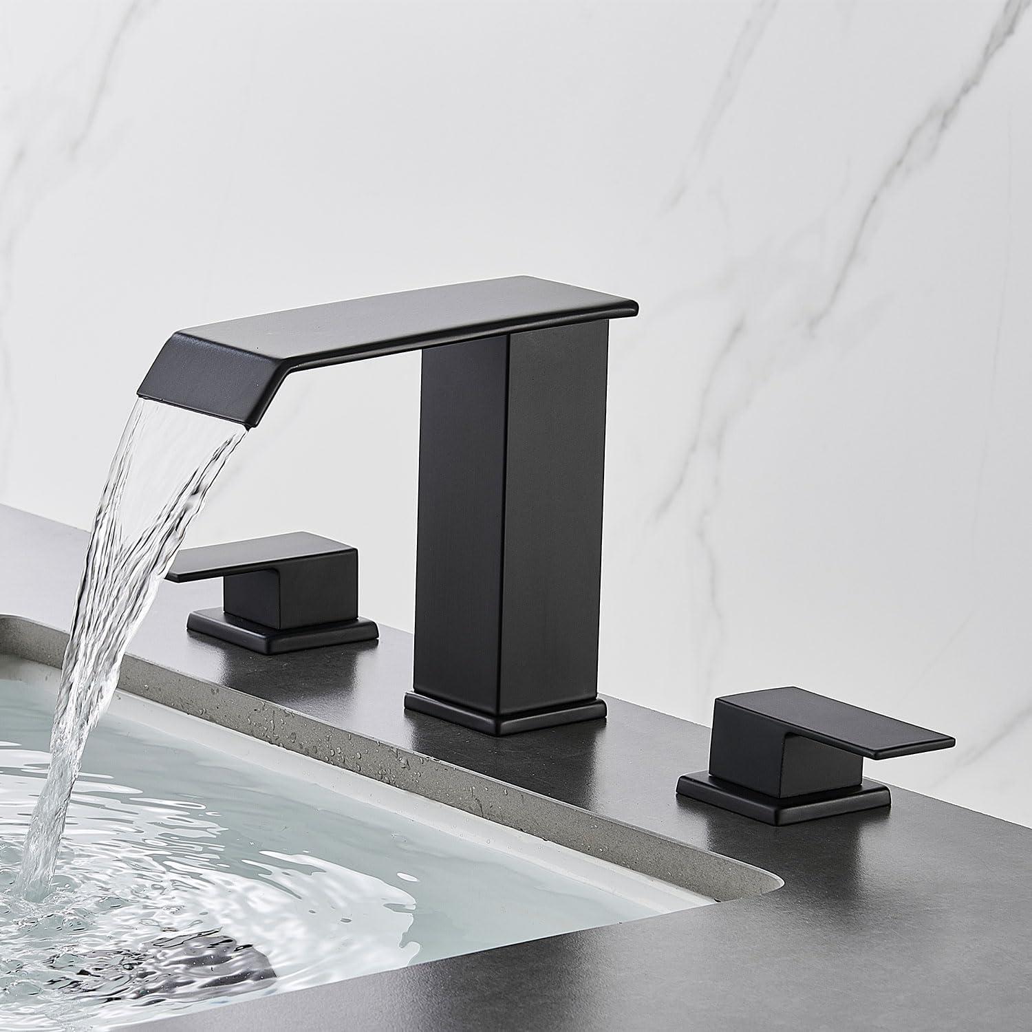 Matte Black Modern Waterfall 3-Piece Bathroom Faucet Set