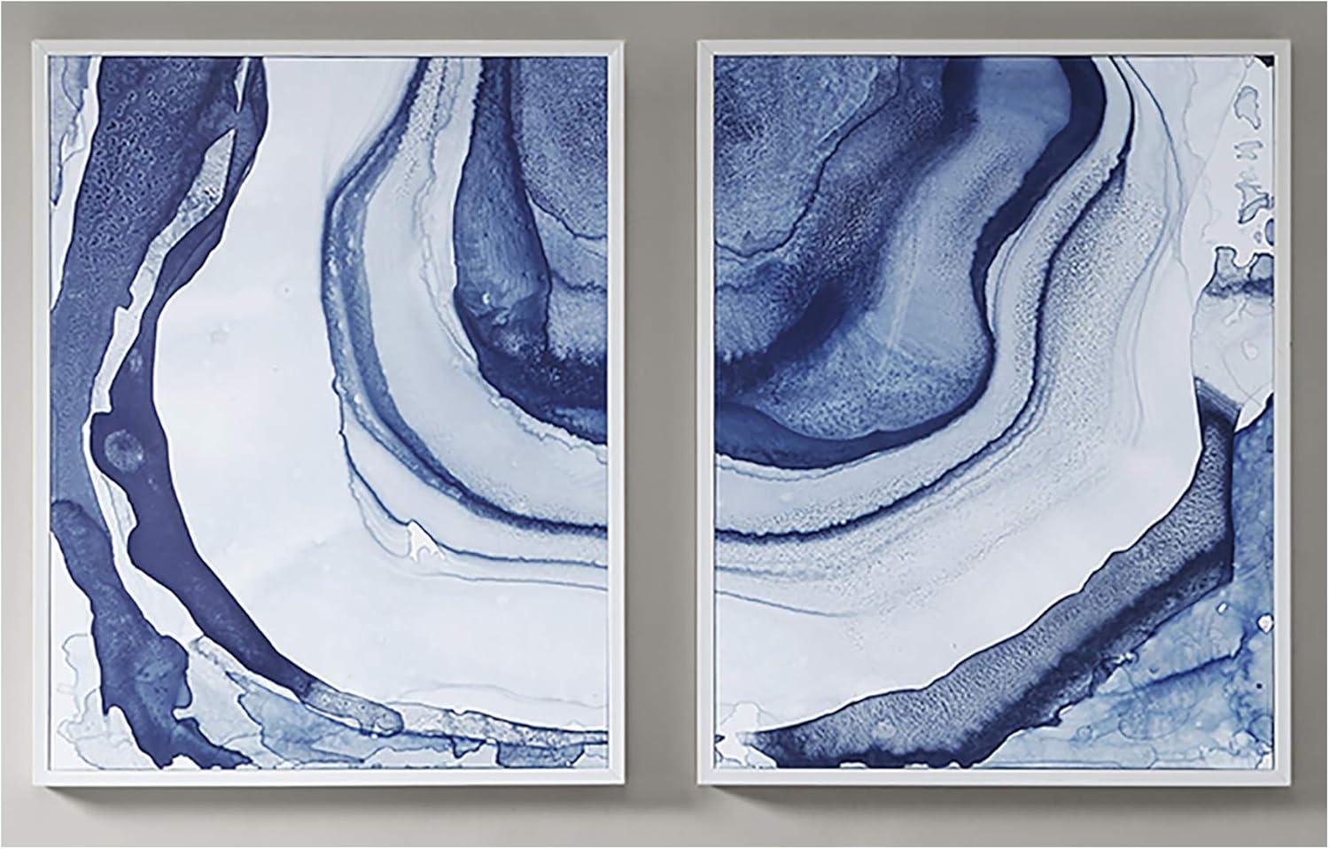 Ethereal Blue Abstract Canvas Wall Art Set with White Frame