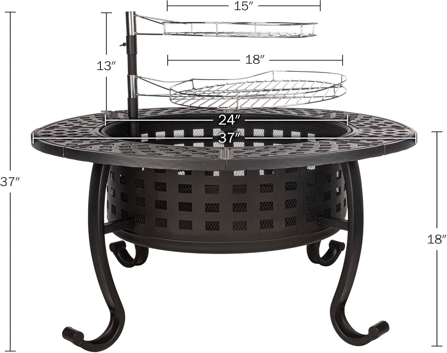 Pure Garden 37" Wood Burning Round Outdoor Fire Pit & Lid Brown: Steel Frame, Includes Poker & Cover, 4200 BTU