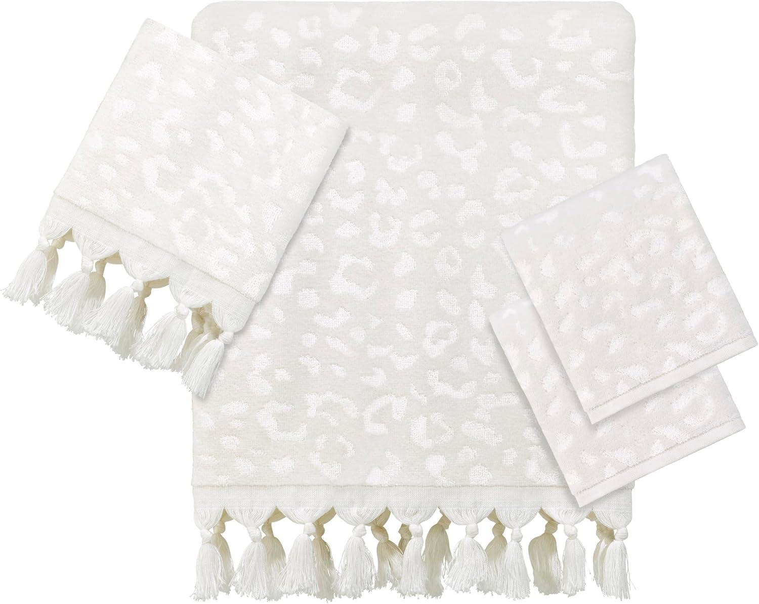 Cream Jacquard Cotton Tassel 4-Piece Towel Set