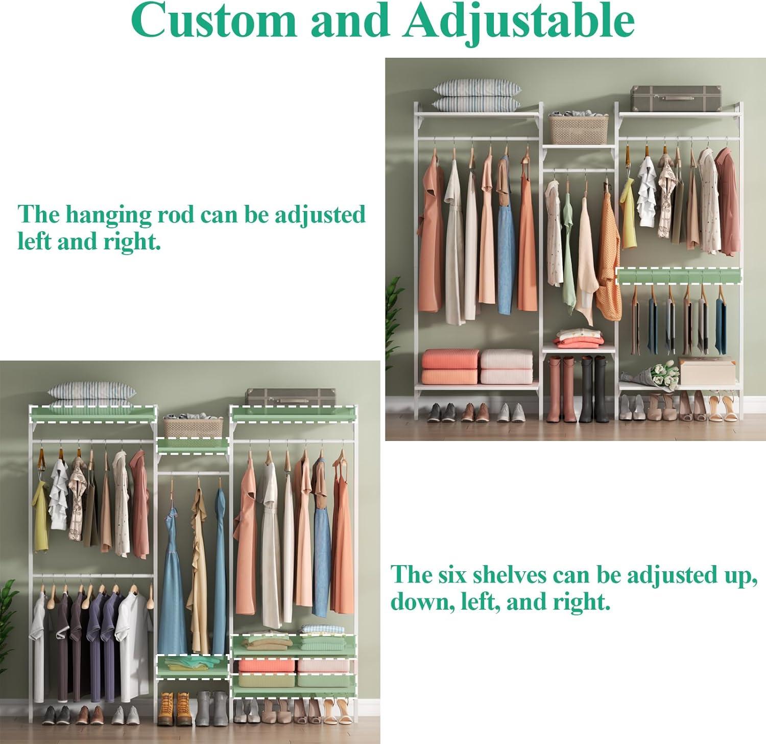 Rebrilliant Oloran Gold Wall Mount Clothes Rack with 4 Hanging Rods, Clothing Rack with 6-Tier Adjustable Shelves