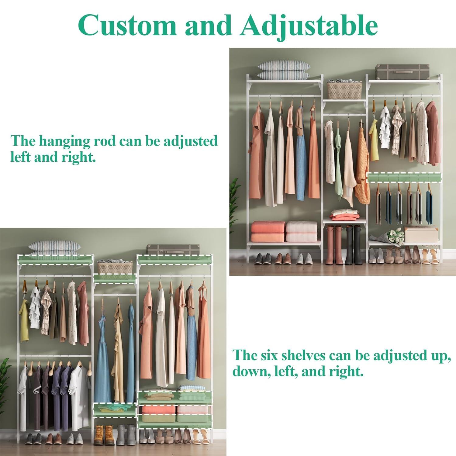 Rebrilliant Oloran Gold Wall Mount Clothes Rack with 4 Hanging Rods, Clothing Rack with 6-Tier Adjustable Shelves