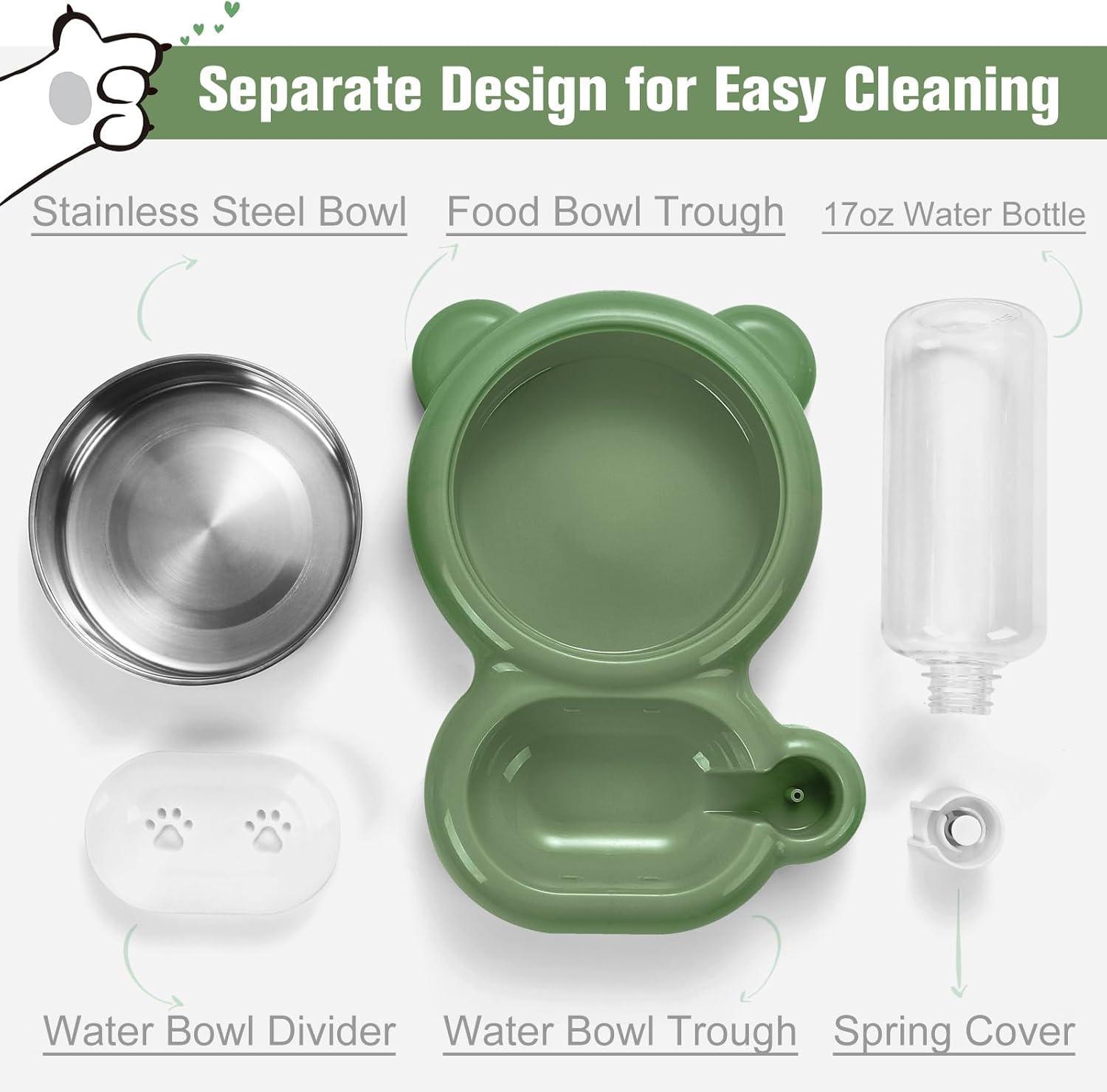 Green Stainless Steel Automatic Pet Waterer and Food Bowl Set