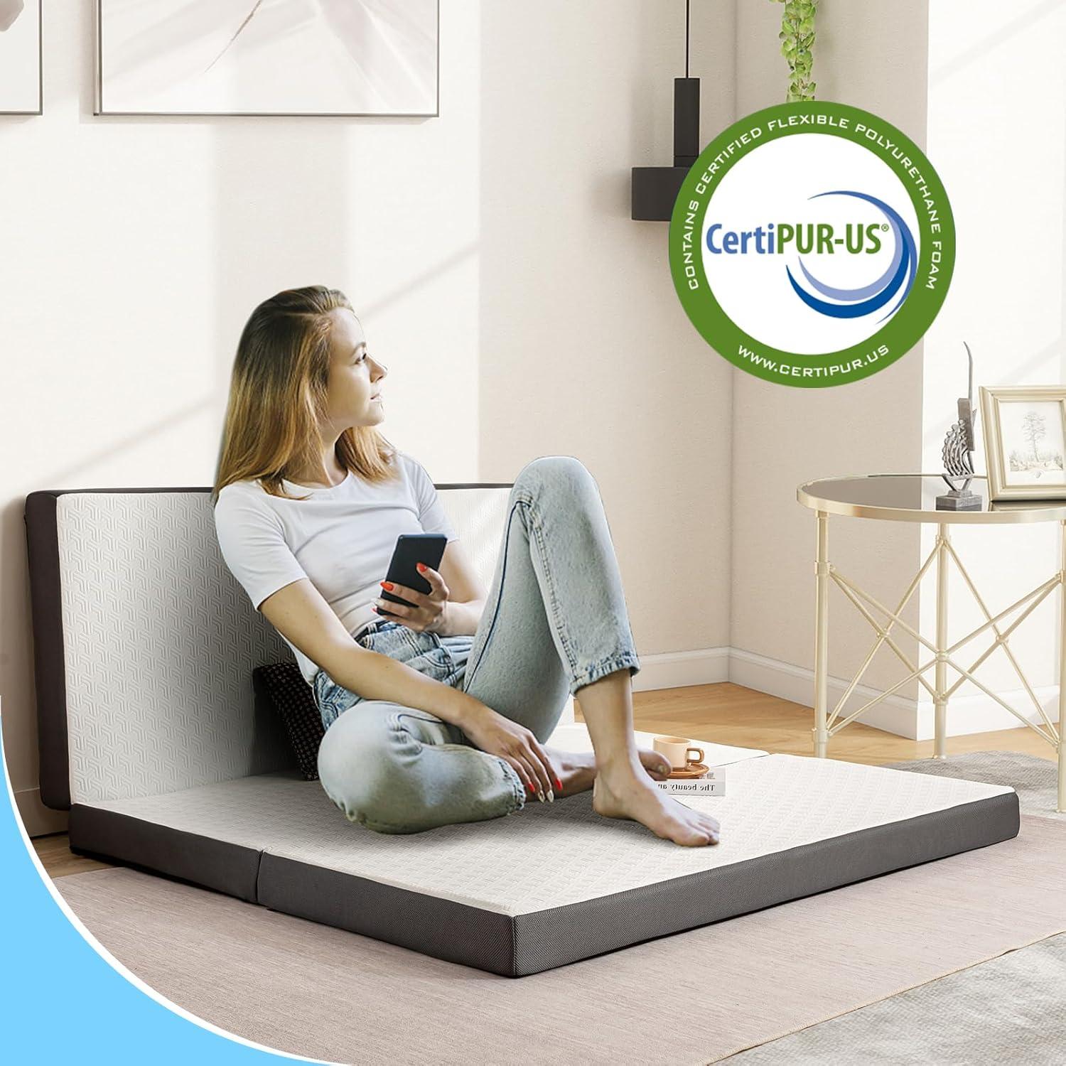 Foldable Gel Memory Foam Mattress with Bamboo Fiber Cover, 75" x 25" x 4"