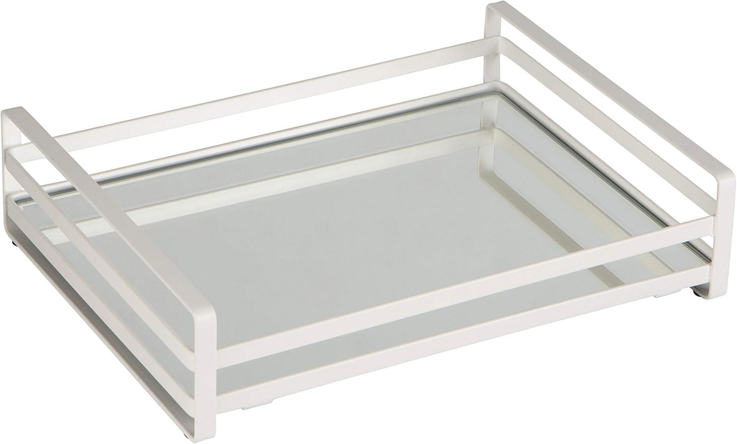 Home Details Flat Wire Large Vanity Tray White : Microfiber, Machine Washable, Non-Slip Backing