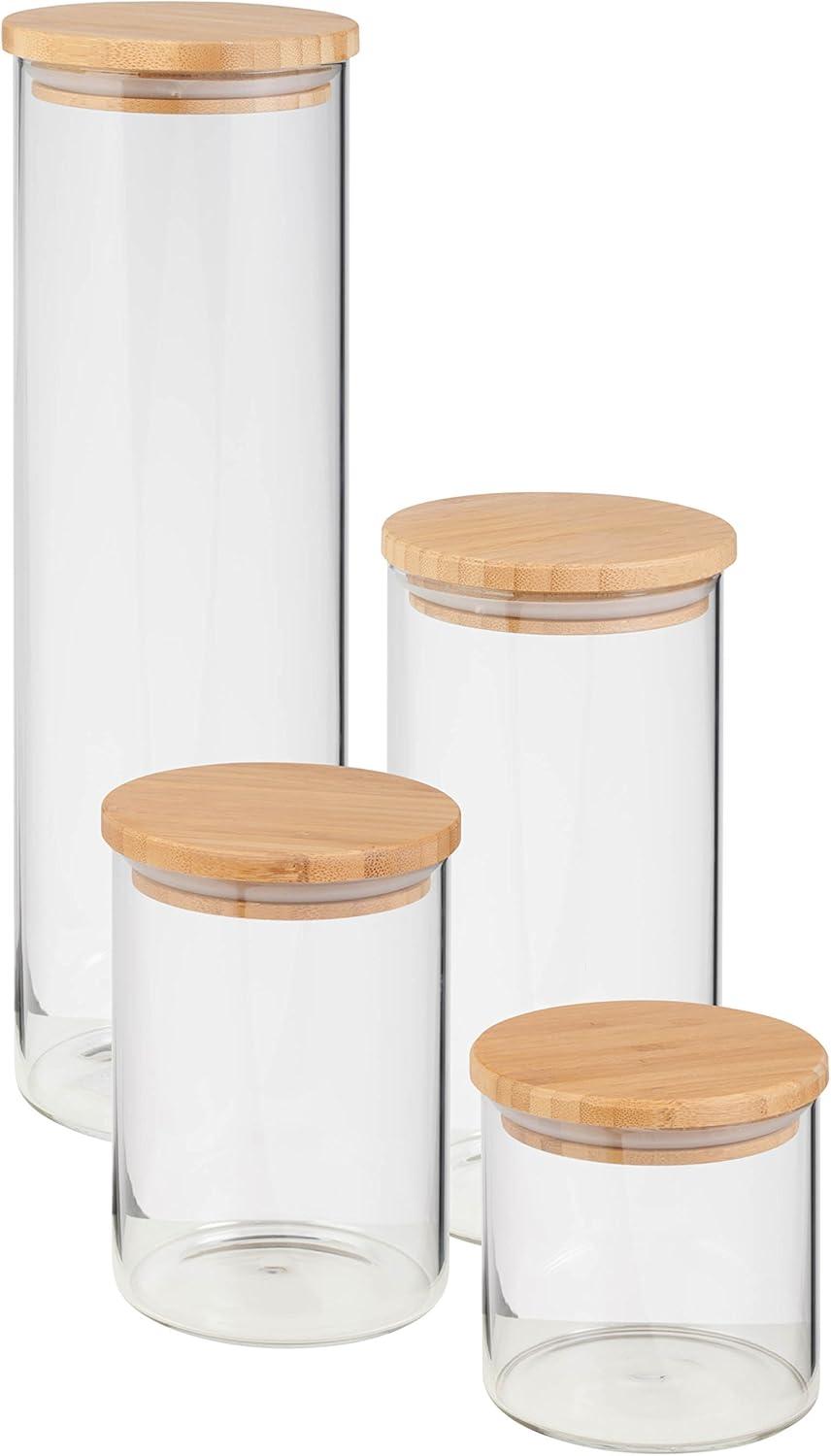 Eco-Friendly Glass Jar Set with Bamboo Lids, 4-Piece