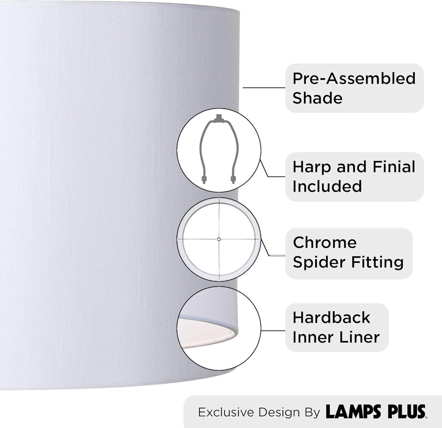 Springcrest White Hardback Medium Drum Lamp Shade 16" Top x 16" Bottom x 12" High (Spider) Replacement with Harp and Finial