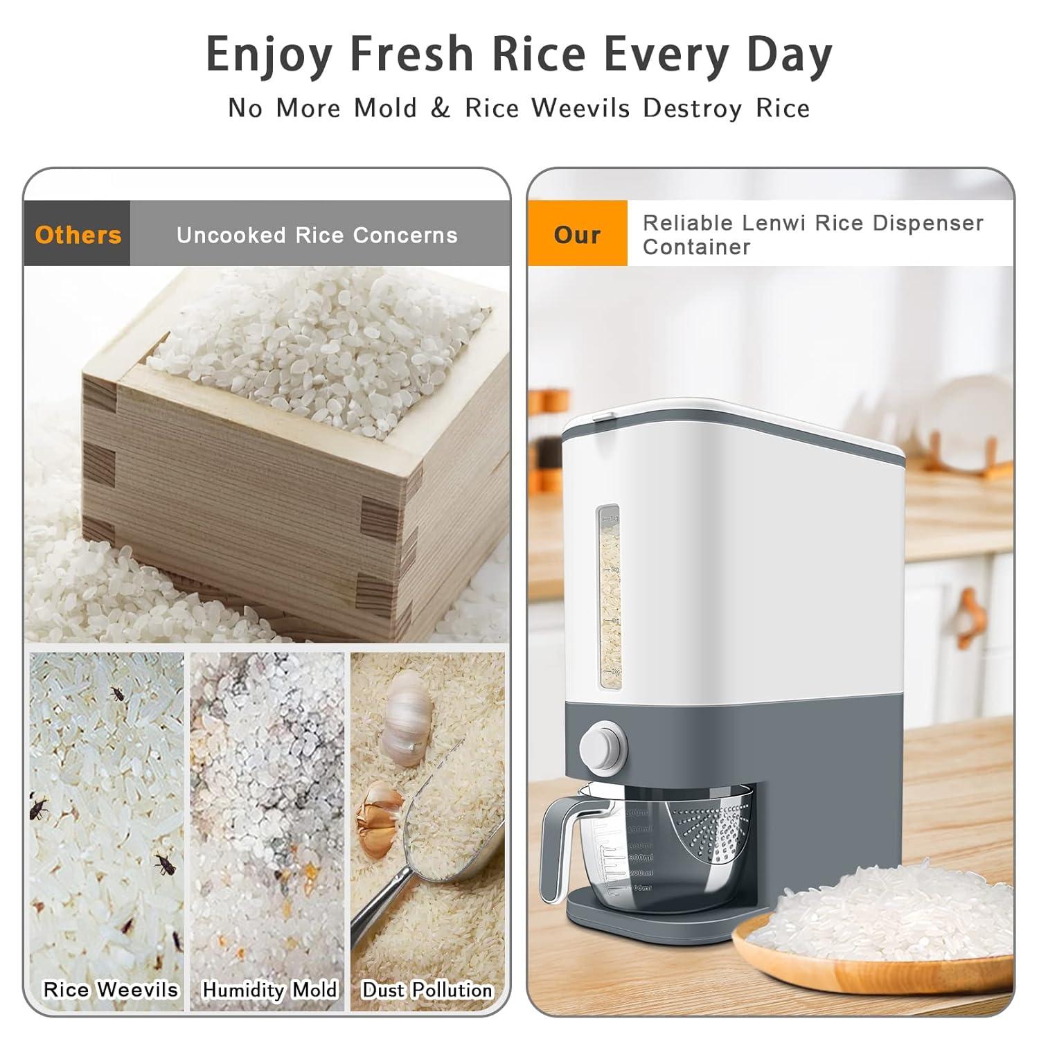 Gray BPA-Free Large Rice Dispenser with Measuring Cup