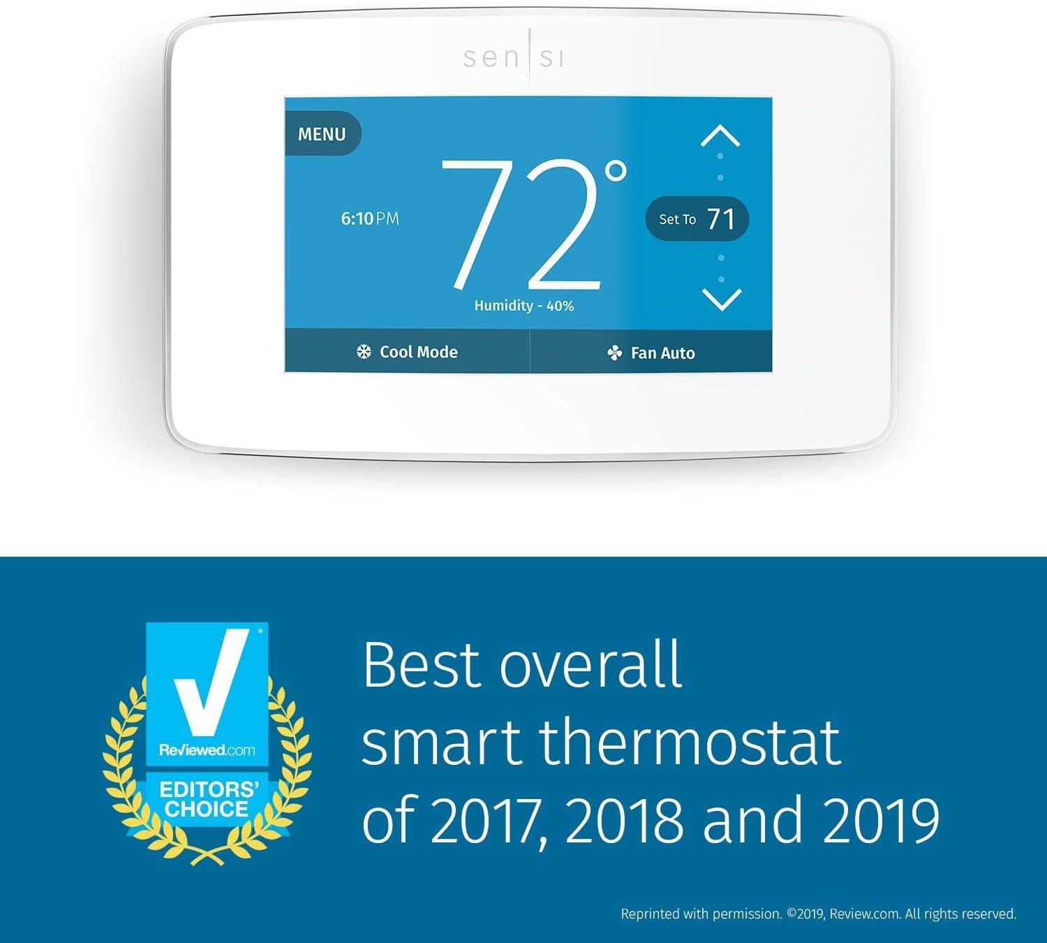 EMERSON Sensi Touch Wi-Fi Smart Thermostat with Touchscreen Color Display, Works with Alexa, Energy Star Certified, C-wire Required, ST75W , White