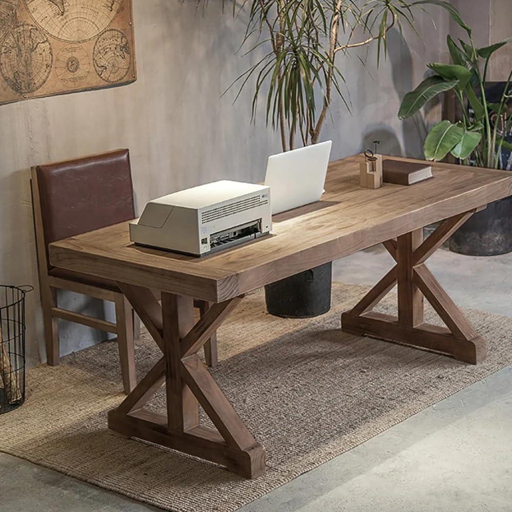 Rustic Farmhouse Computer Desk In Natural With Trestle Base Wooden Office Desk
