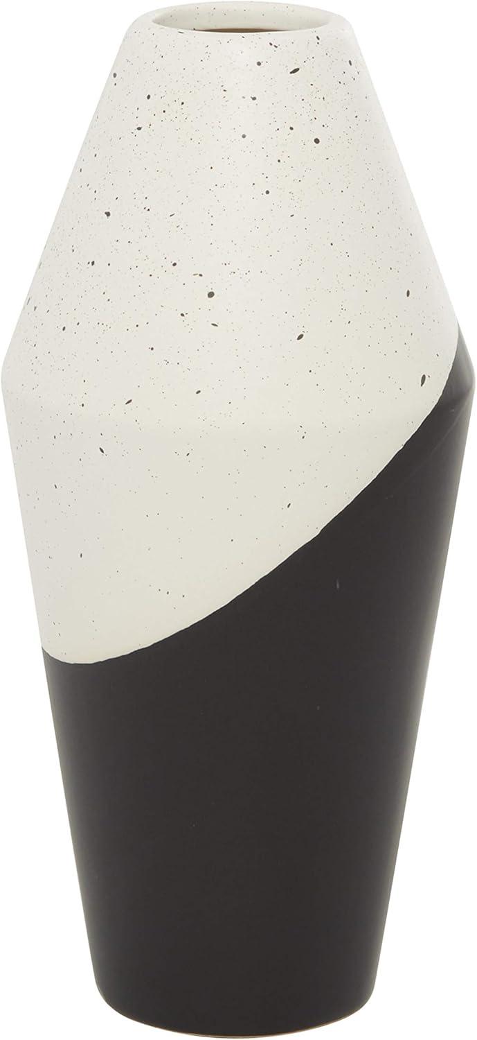 DecMode 12" Handmade Color Block Speckled Black Ceramic Vase