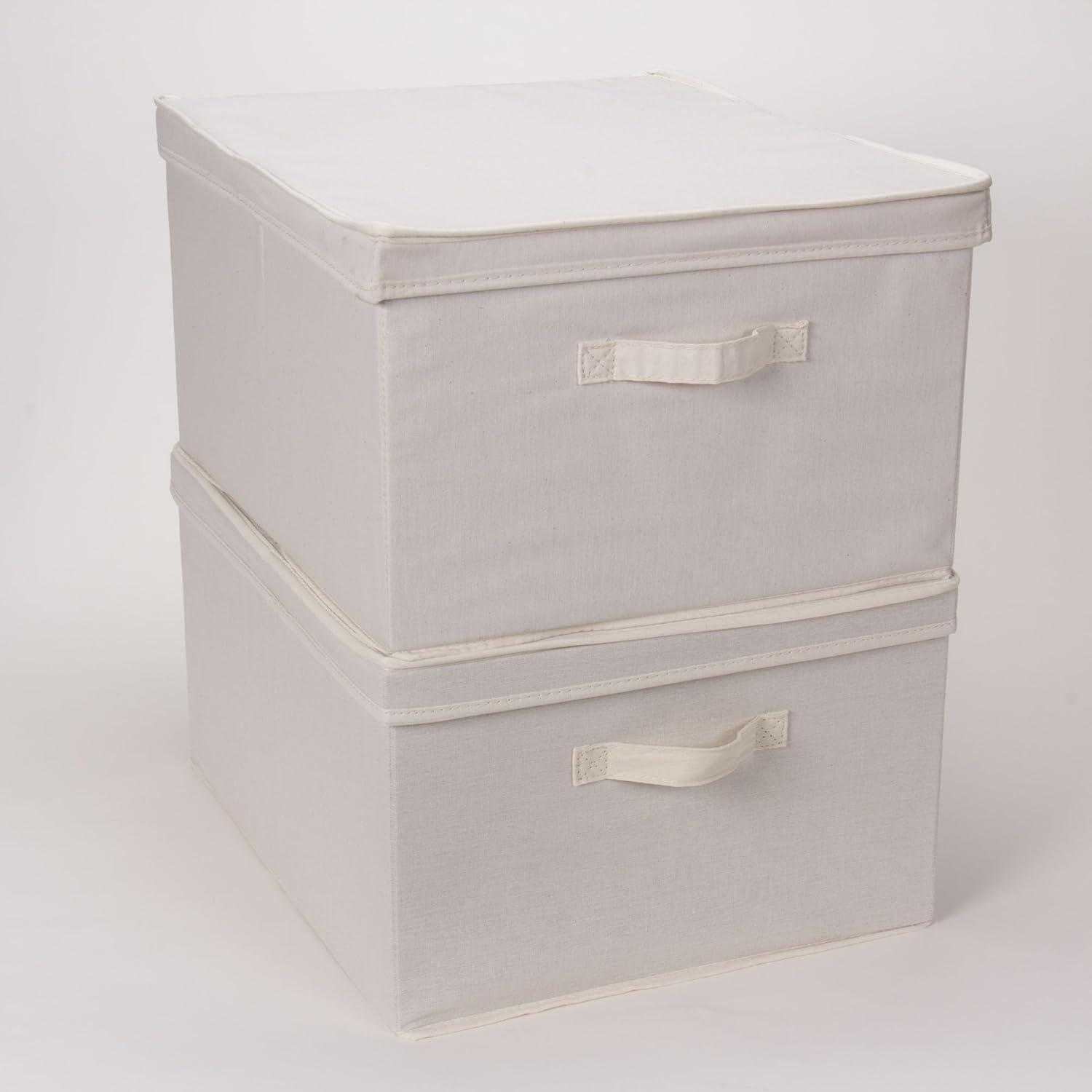 Jumbo Natural Beige Canvas Storage Box with Lid and Handle