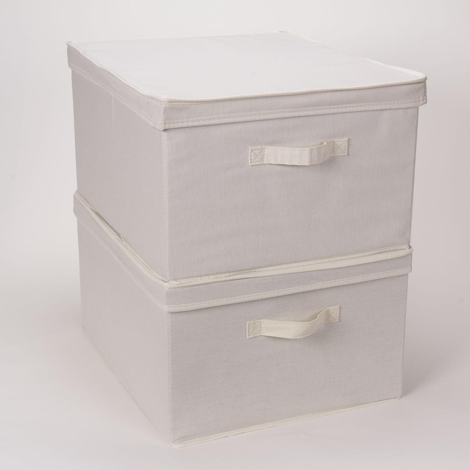 Household Essentials 115 Storage Box with Lid and Handle | Natural Beige Canvas | Jumbo