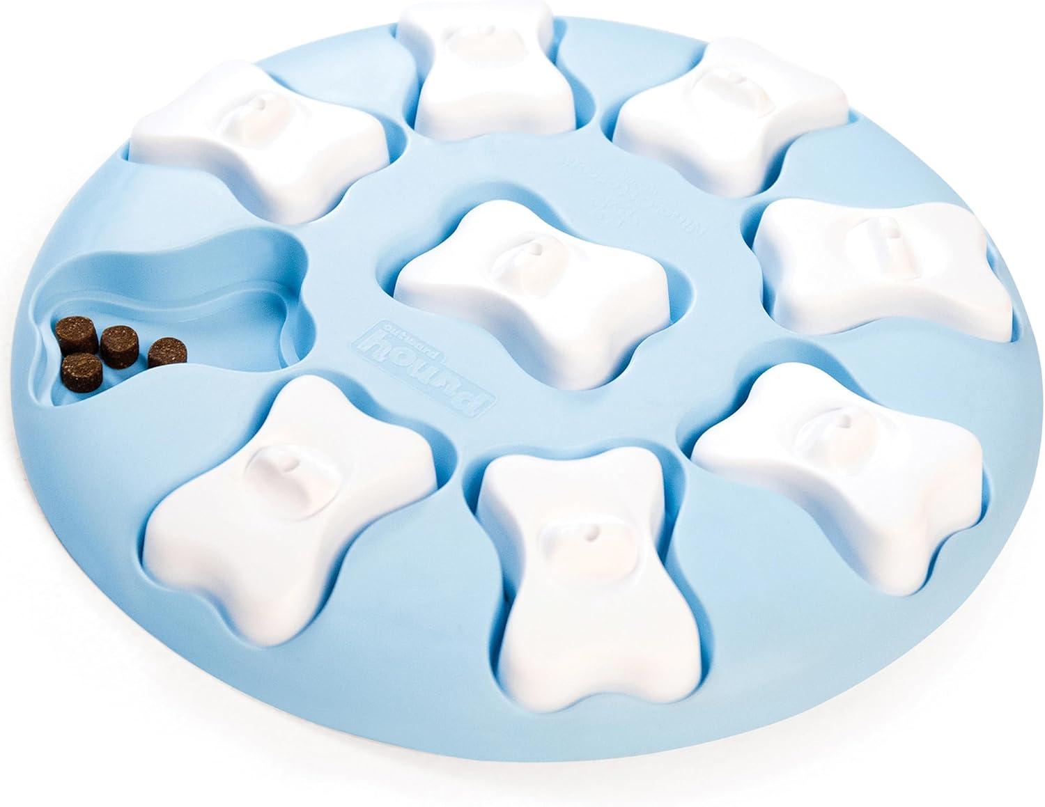 Blue and White Interactive Puppy Treat Puzzle Dispenser