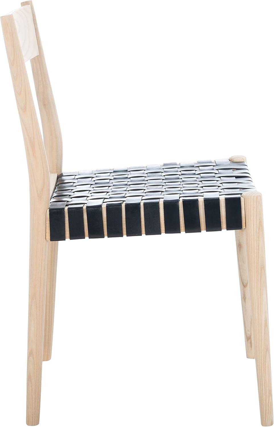 Eluned Leather Dining Chair (Set Of 2) - Black/Natural - Safavieh