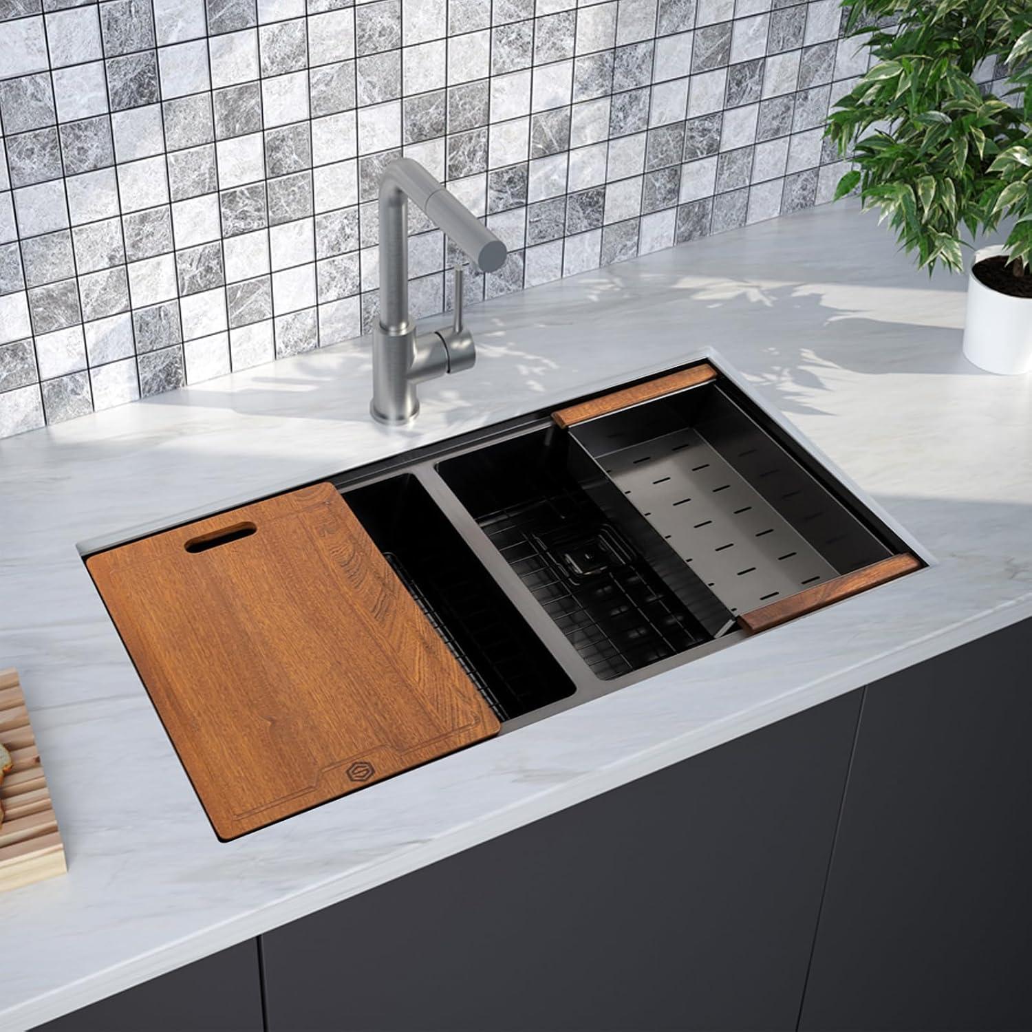 Strictly Sinks 32” Copper Undermount Workstation 16 Gauge Double Bowl Kitchen Sink Stain Resistant