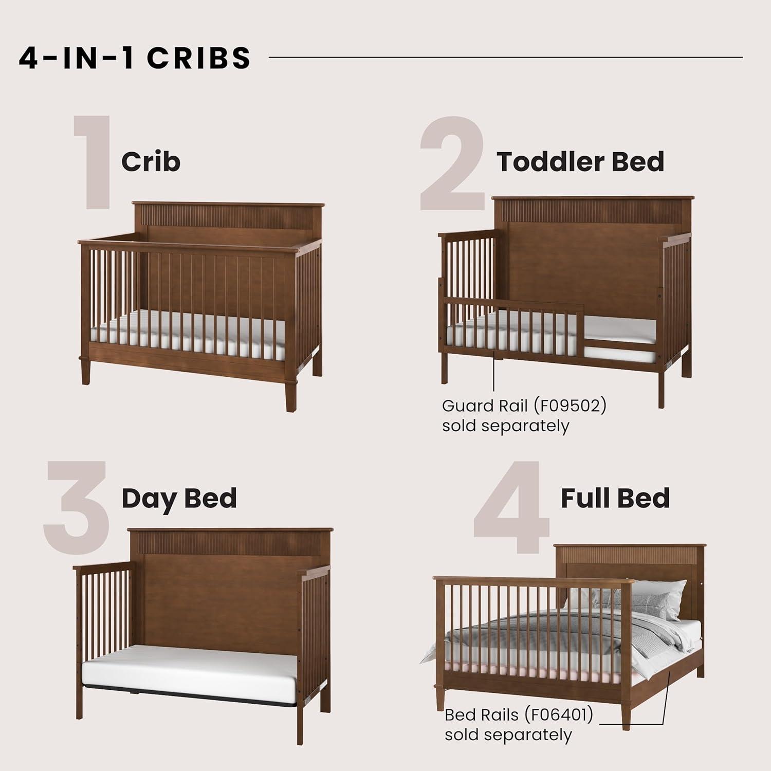 Child Craft Forte Flat-Top 4-in-1 Convertible Crib, Converts from Baby Crib to Toddler Bed and Full-Size Bed, 3 Adjustable Mattress Positions, Non-Toxic, Baby Safe Finish (Gingerbread Brown)