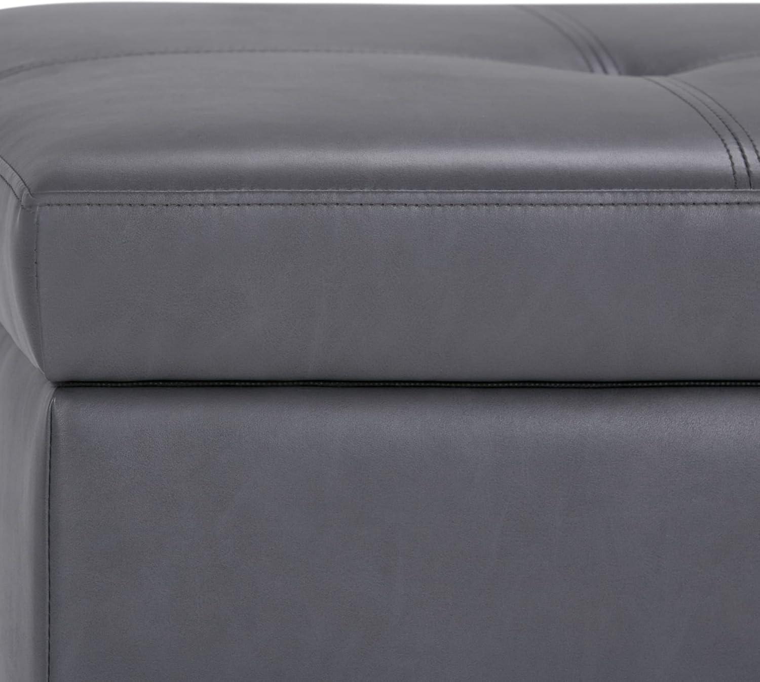 Jackson 42" Stone Grey Faux Leather Tufted Storage Ottoman with Tray