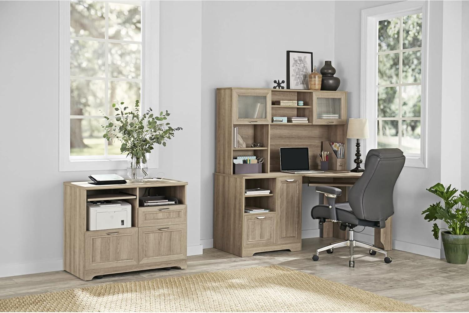 Blonde Ash Corner Desk with Drawer and Keyboard Tray