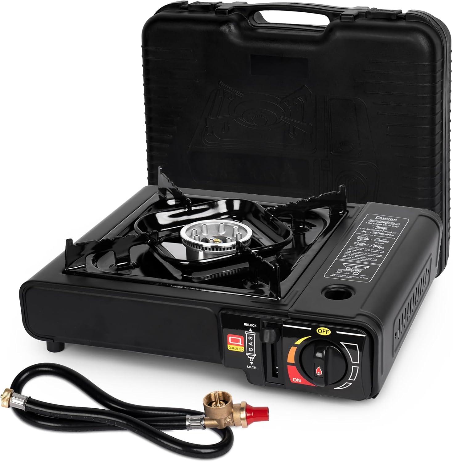 Portable Black Aluminum Single Burner Dual Fuel Gas Stove