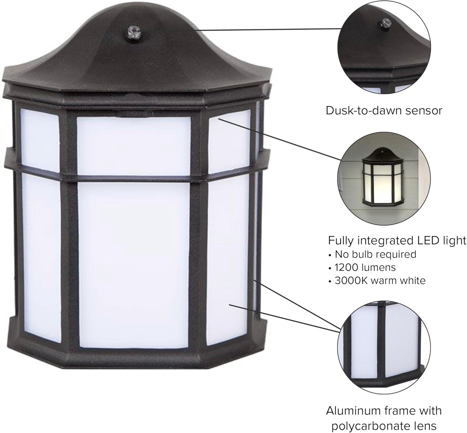 Black Bronze Outdoor LED Wall Sconce with Dusk to Dawn Sensor