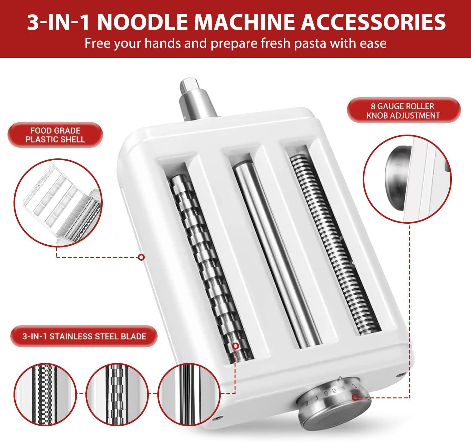 Pasta Maker Attachment for Kitchenaid/Cuisinart Stand Mixers, 3 in 1 Noodle Maker Pasta Roller Fettuccine Spaghetti Cutter and Cleaning Brush, Kitchen aid Accessories- Pasta Roller and Cutter Set C35