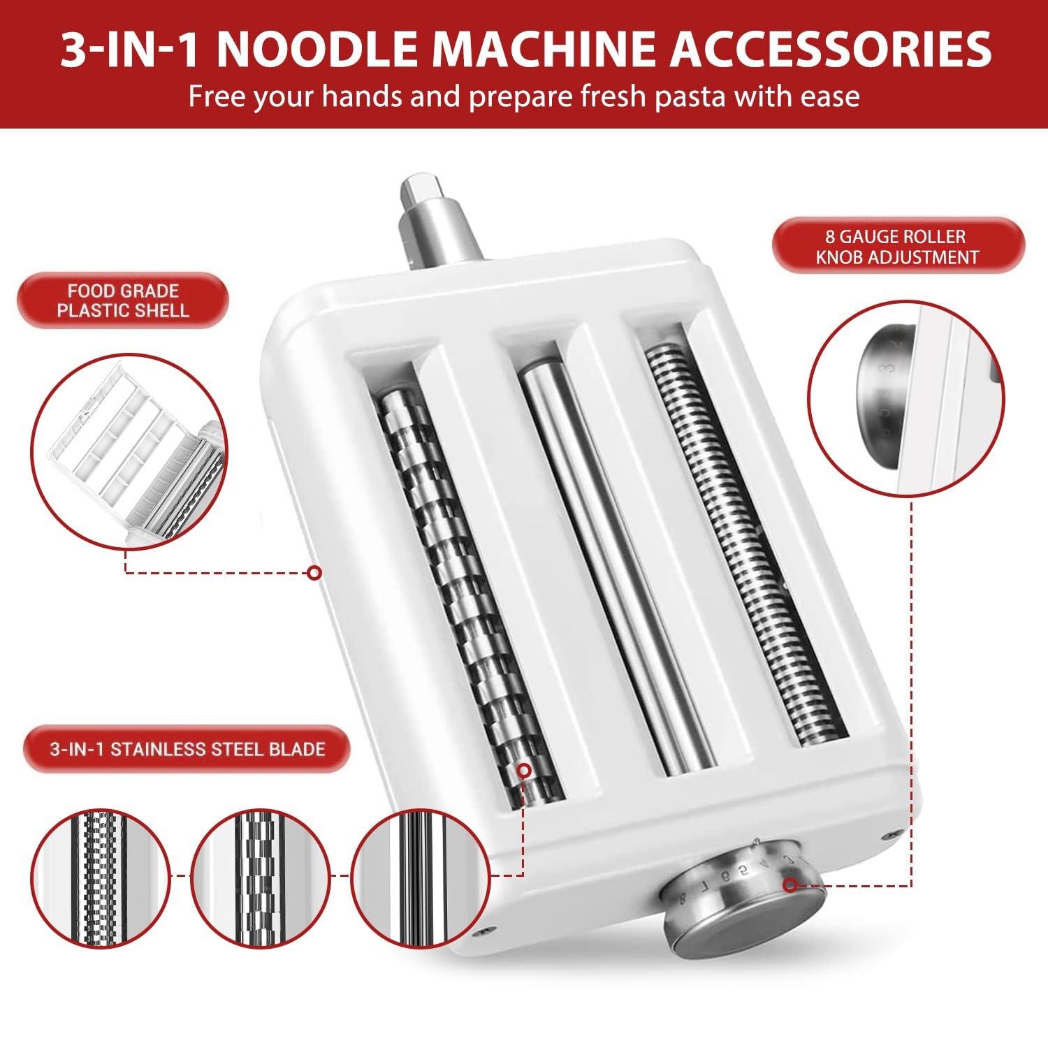 Pasta Maker Attachment for Kitchenaid/Cuisinart Stand Mixers, 3 in 1 Noodle Maker Pasta Roller Fettuccine Spaghetti Cutter and Cleaning Brush, Kitchen aid Accessories- Pasta Roller and Cutter Set C35