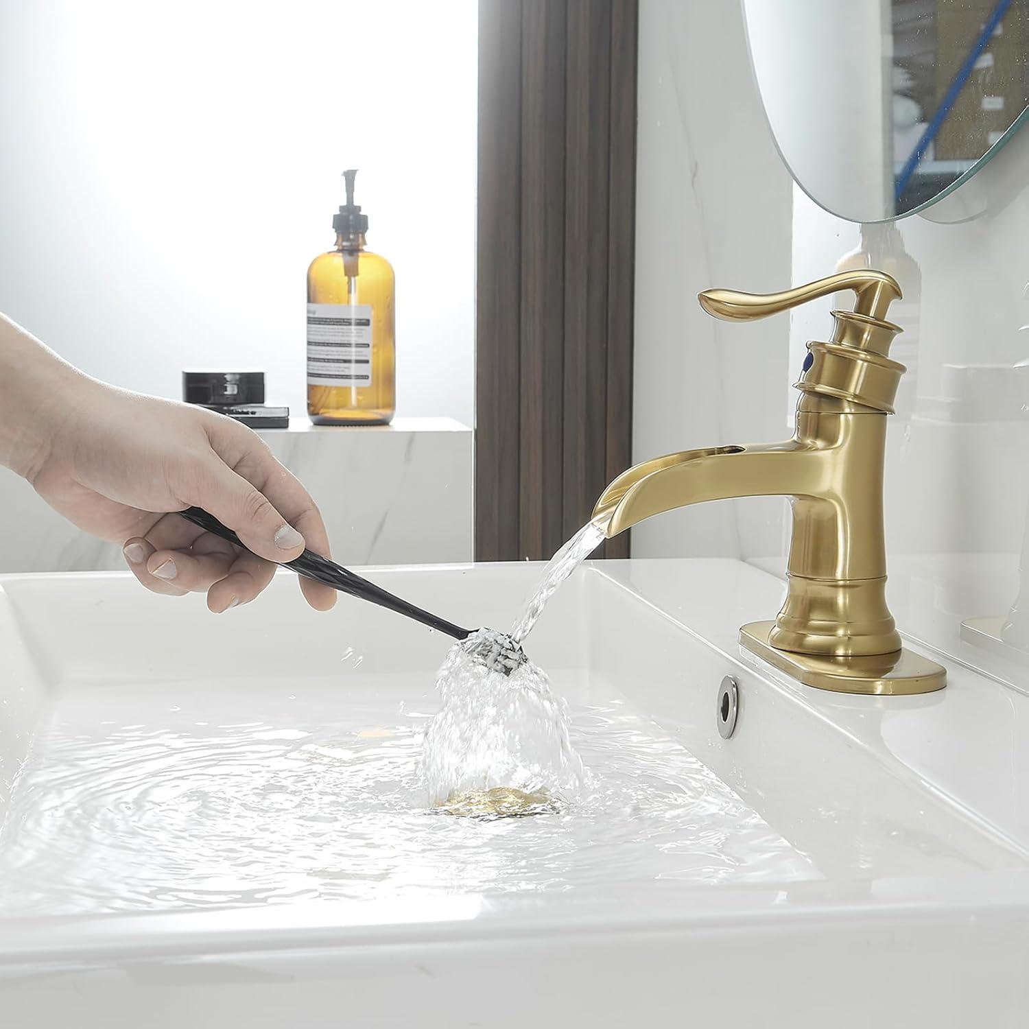 Brushed Gold Waterfall Single Handle Bathroom Faucet