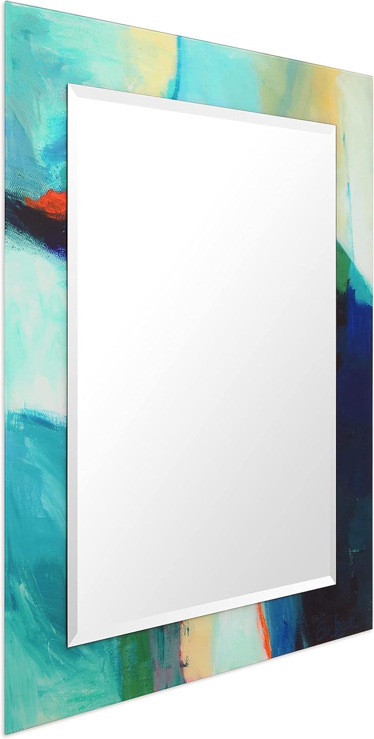 Empire Art Direct TAM-107234-4030 'Sky' Rectangular Beveled Mirror on Free Floating Printed Tempered Art Glass