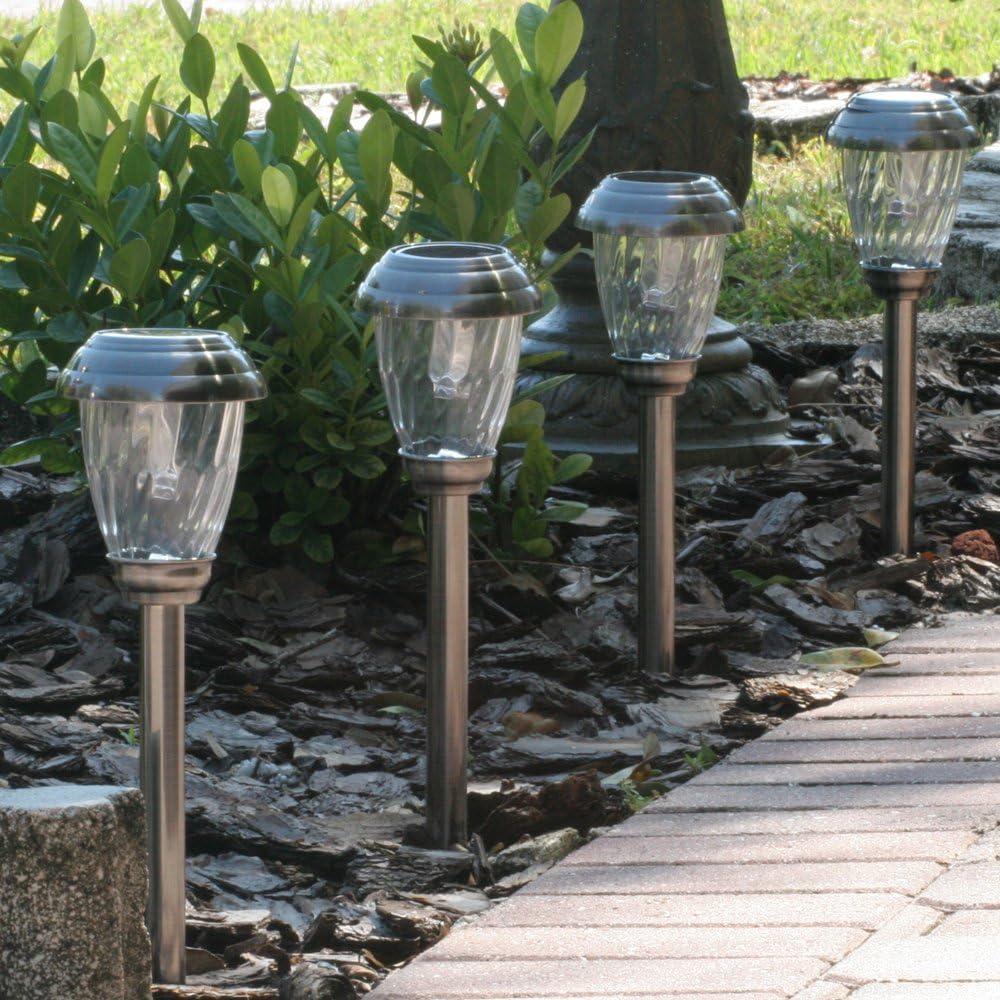 Charleston 6-Pack Pewter Finish Solar Pathway Lights with Glass Shades