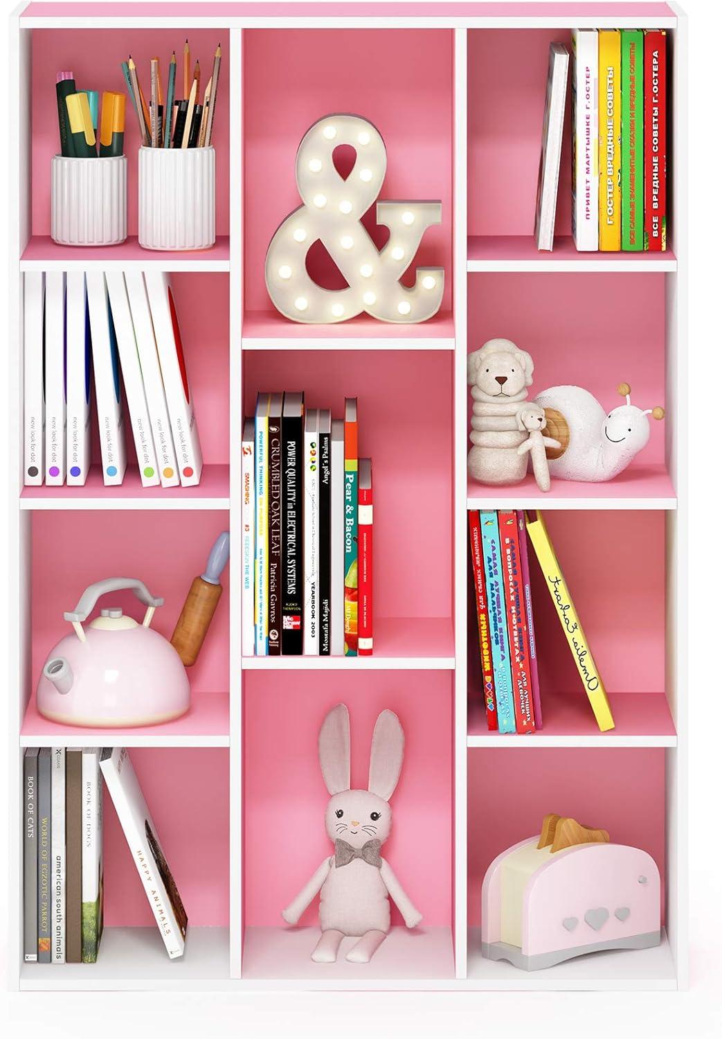 11-Cube Reversible Open Shelf Bookcase, White & Pink