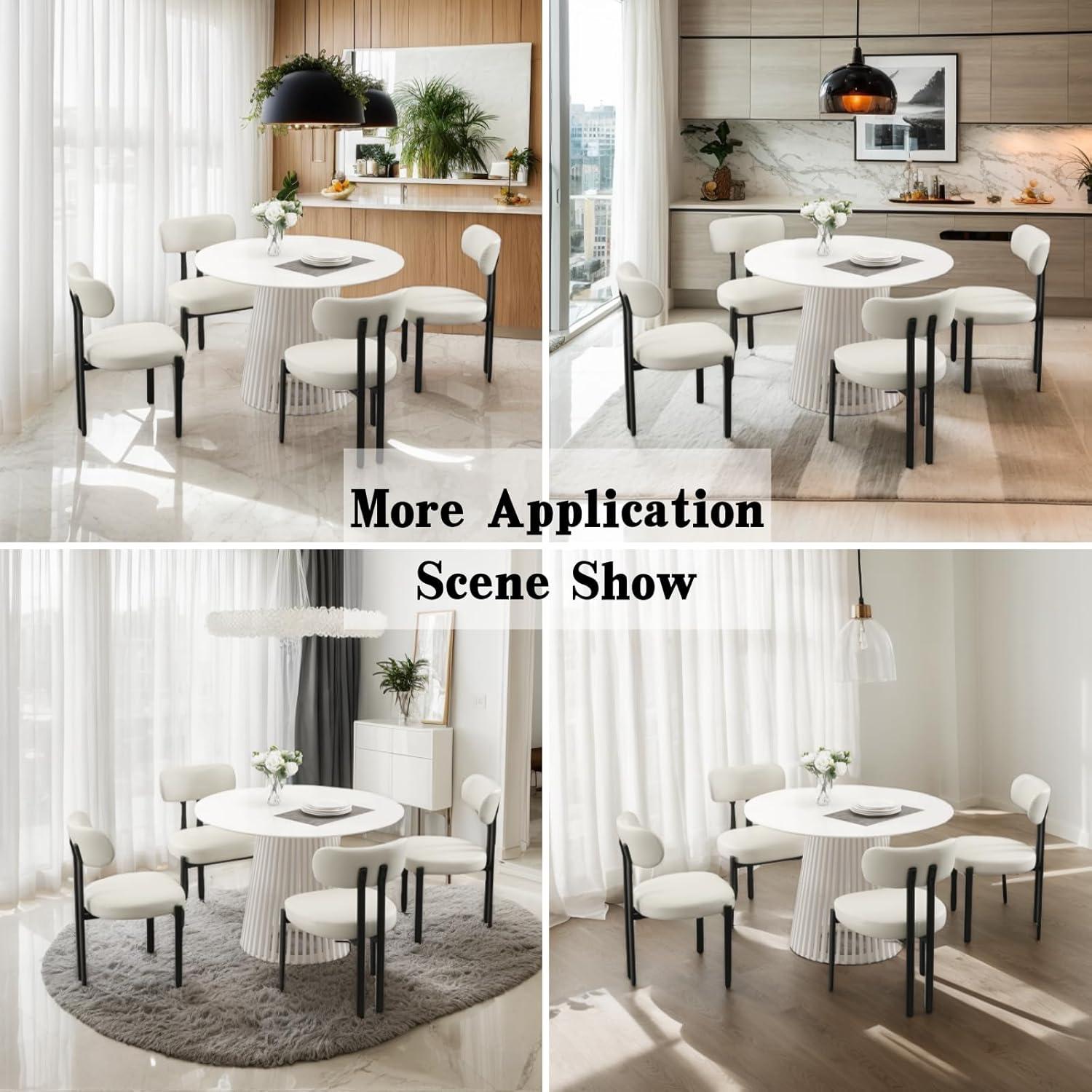 CONCETTA Dining Chairs Set of 4, Kitchen Chairs with Curved Backrest & Metal Legs, Mid Century Modern Round Dining Room Chairs for Vanity, Living Room,Beige
