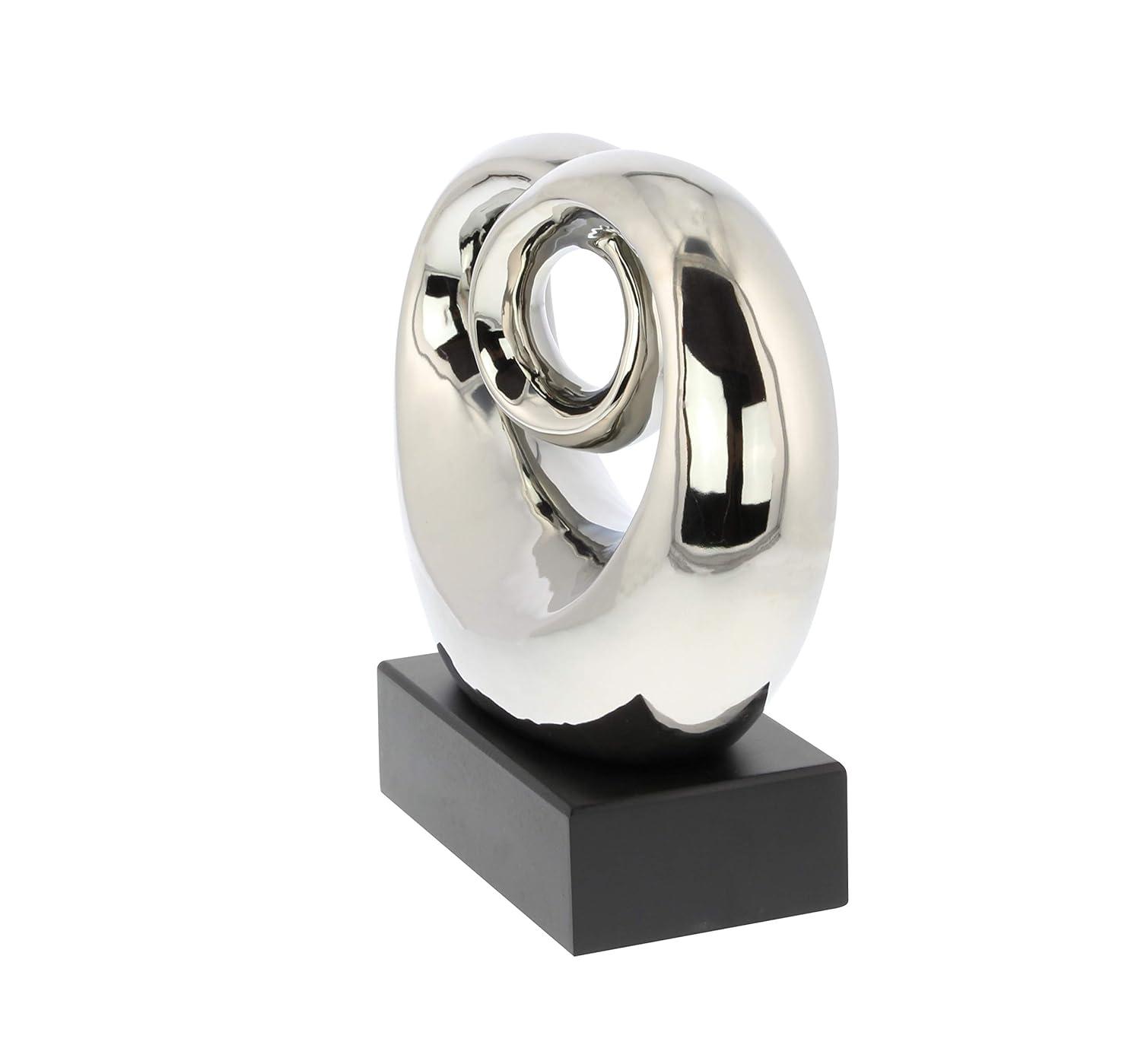 Wrought Studio™ Allye Ceramic Swirl Abstract Decorative Silver Sculpture with Black Base