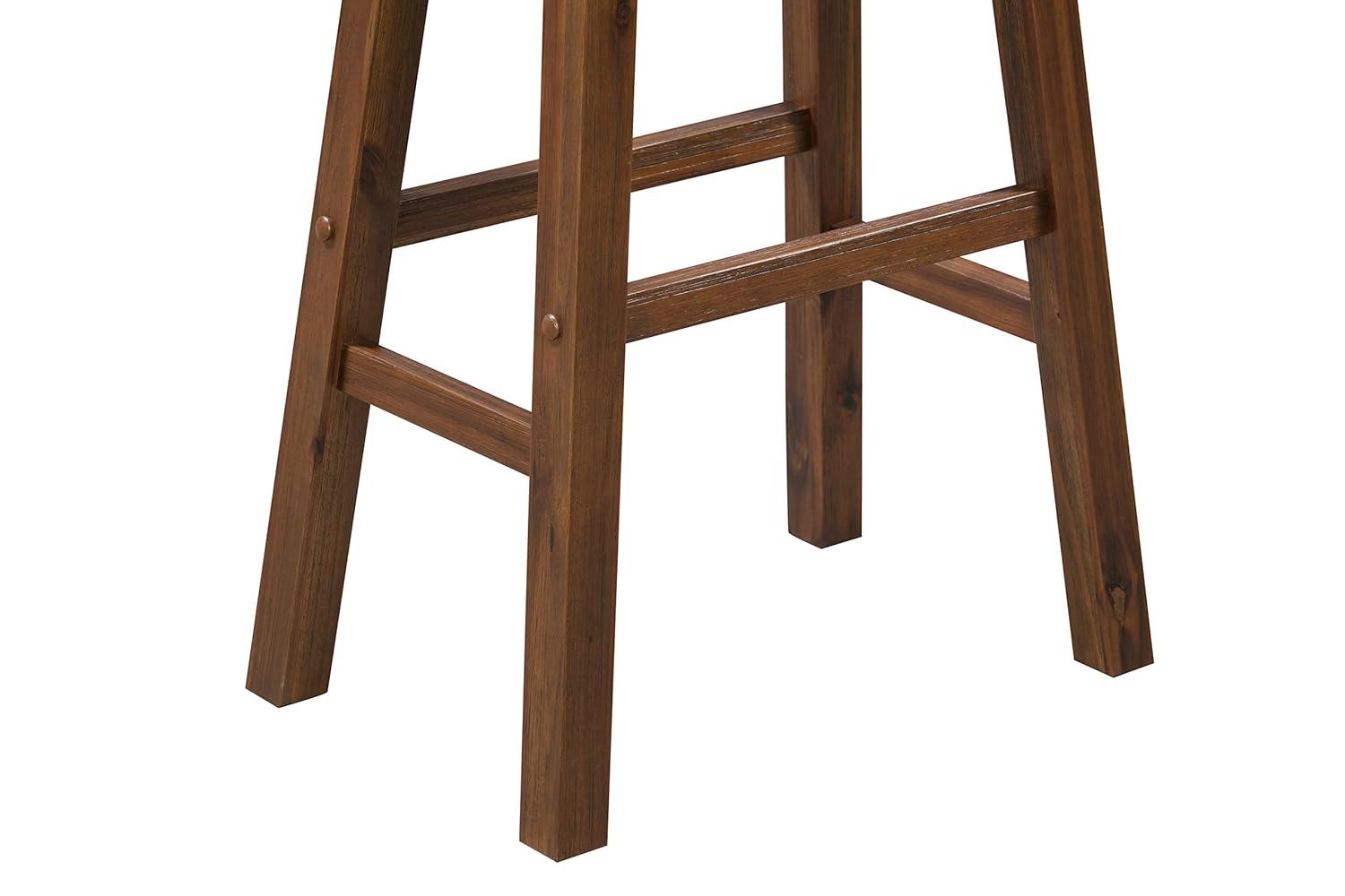 Set of 2 29" Wire-Brush Finish Backless Saddle Barstools Chestnut - Boraam: Solid Acacia, Footrests
