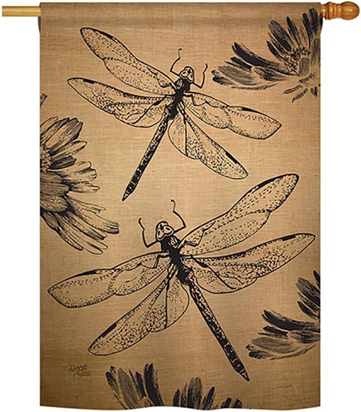 28" x 40" Burlap Dragonfly Garden House Flag