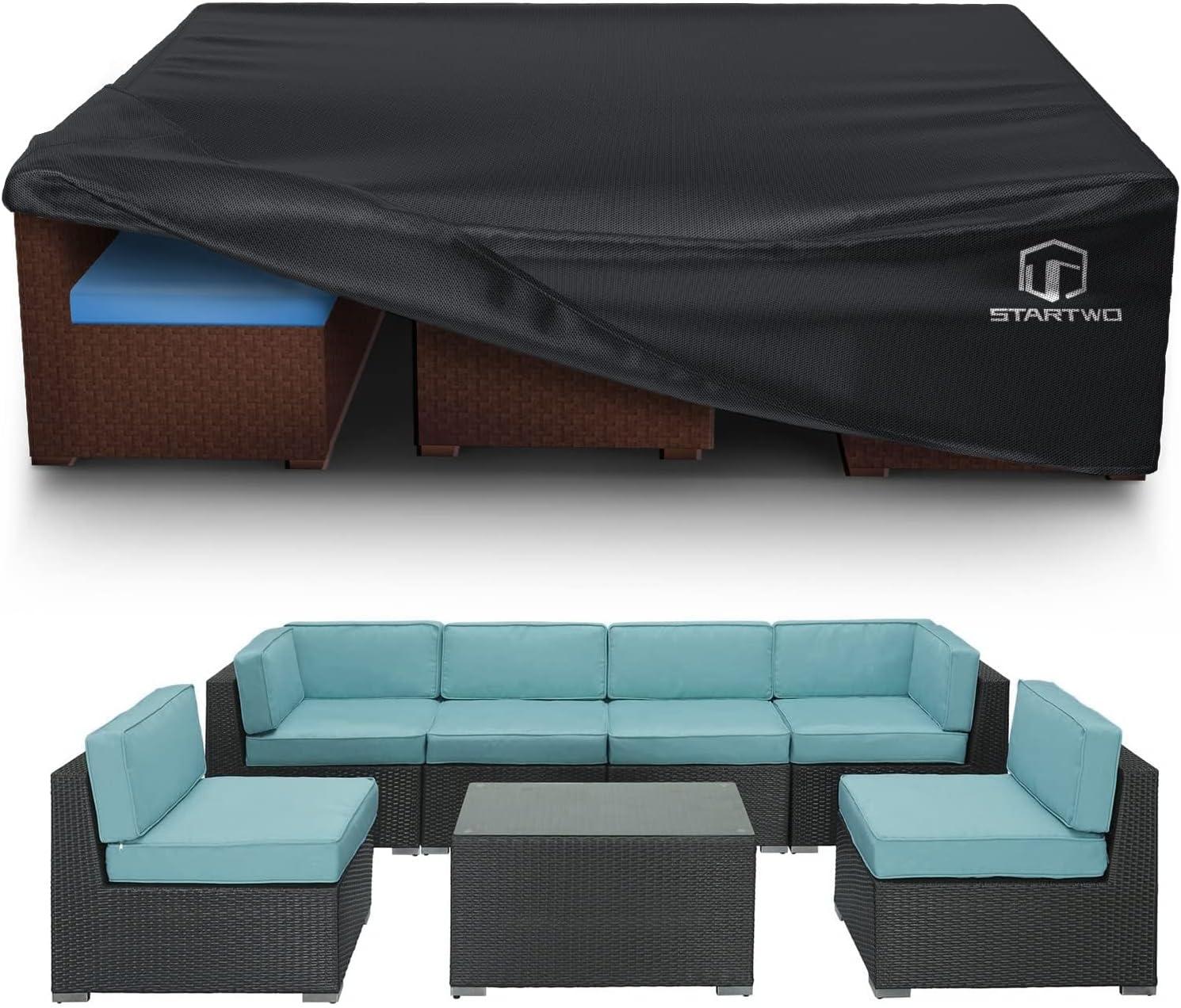 Black Heavy Duty Waterproof Patio Furniture Cover for Large Sectional Sofa