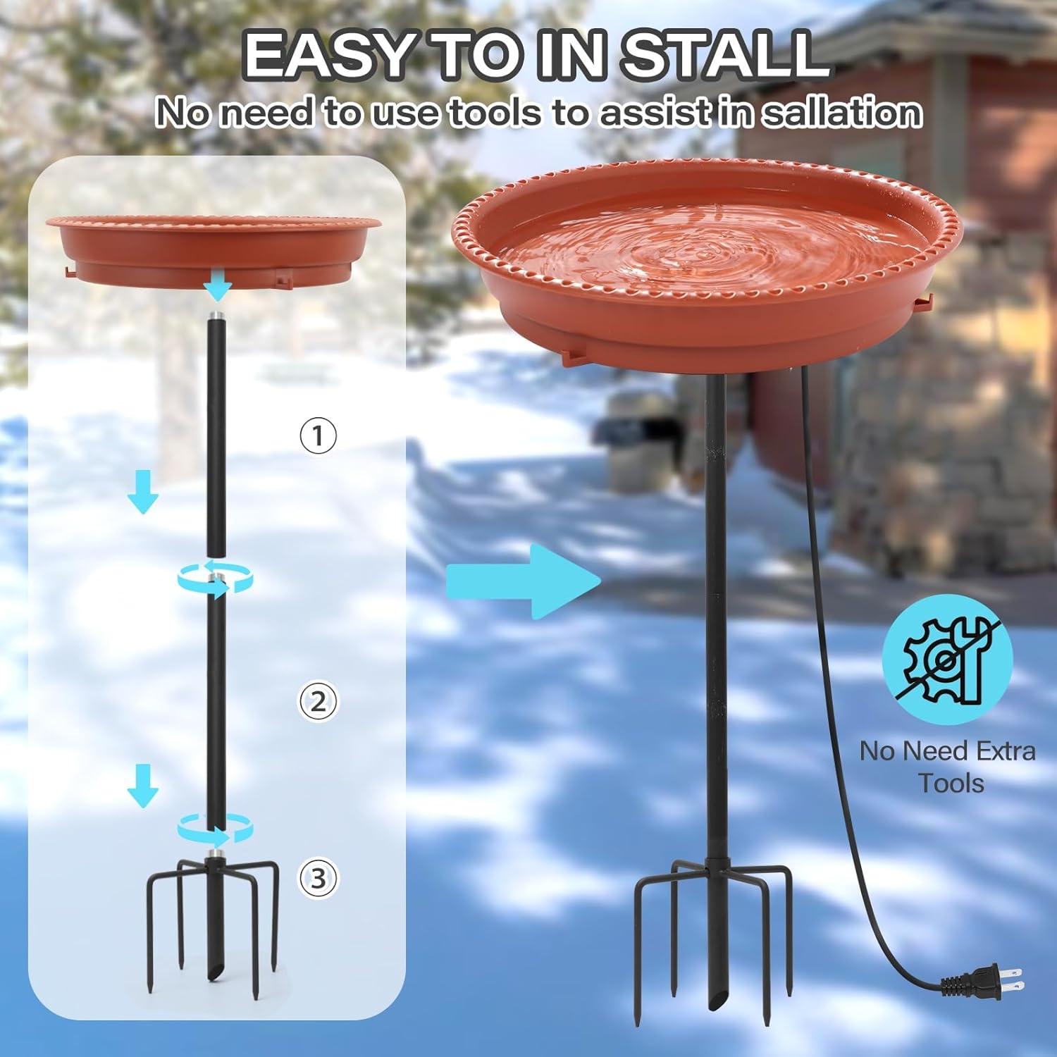 Terracotta Heated Bird Bath with Planter Pedestal and Thermostat Control