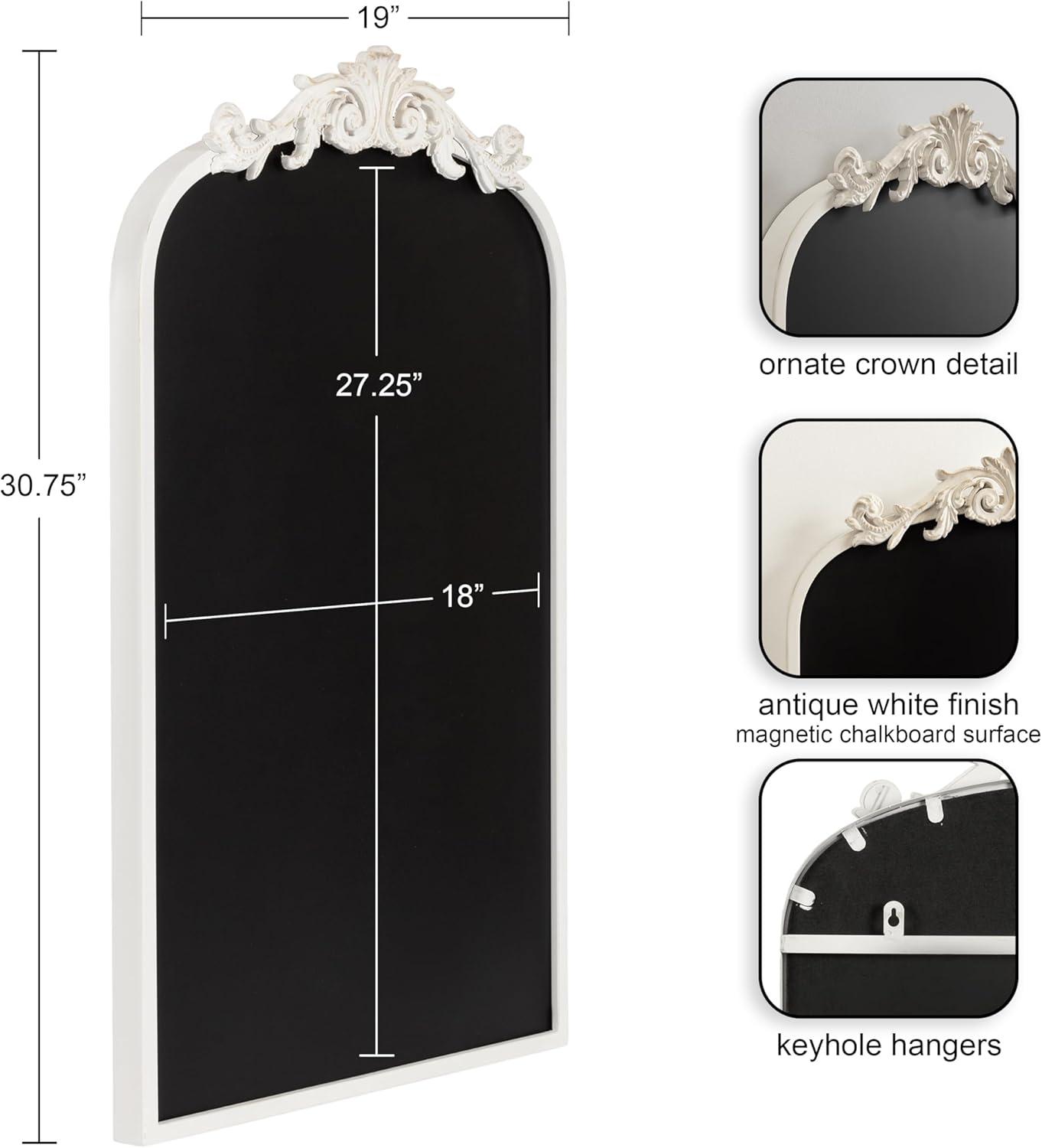 Kate and Laurel Arendahl Decorative Vintage Arch Chalkboard, 19 x 31, White, Framed Arched Ornate Magnetic Chalkboard for Bedroom Organization or Entryway Decor