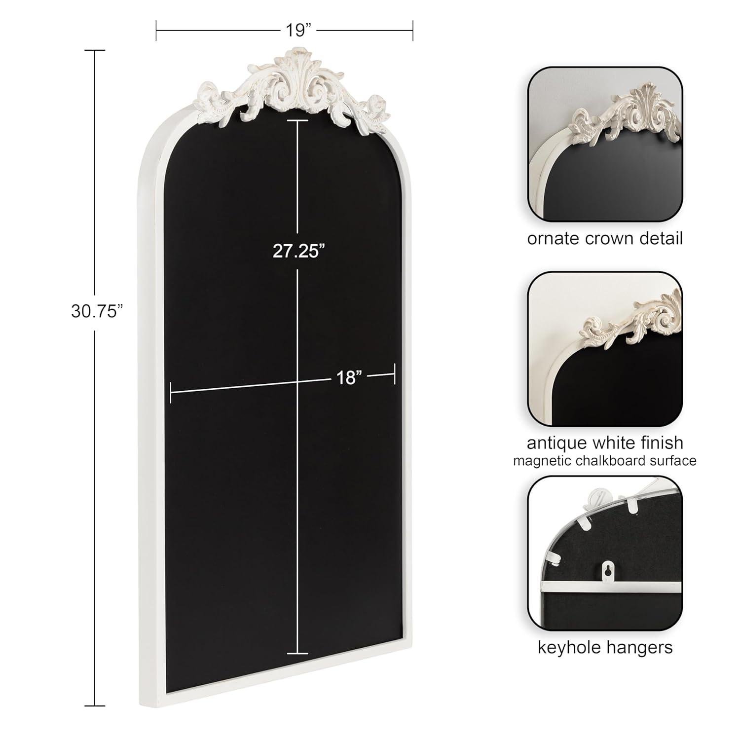 Kate and Laurel Arendahl Decorative Vintage Arch Chalkboard, 19 x 31, White, Framed Arched Ornate Magnetic Chalkboard for Bedroom Organization or Entryway Decor