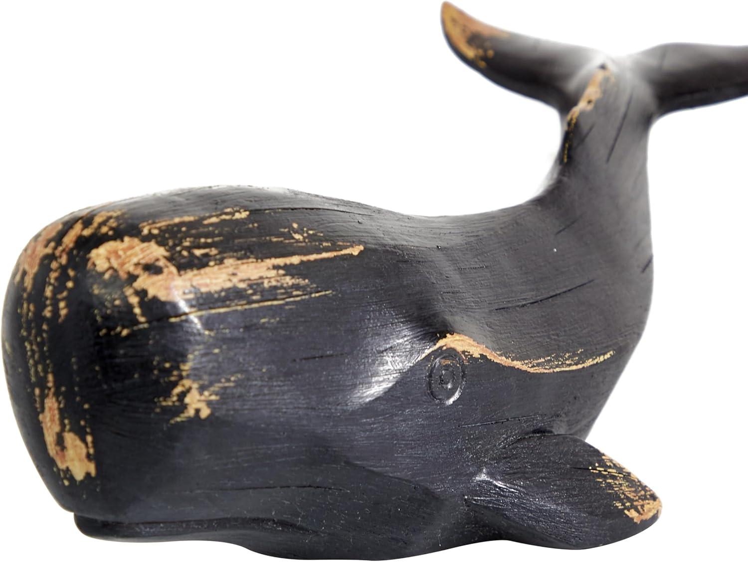 14" x 4" Black Polystone Handmade Whale Sculpture, by DecMode