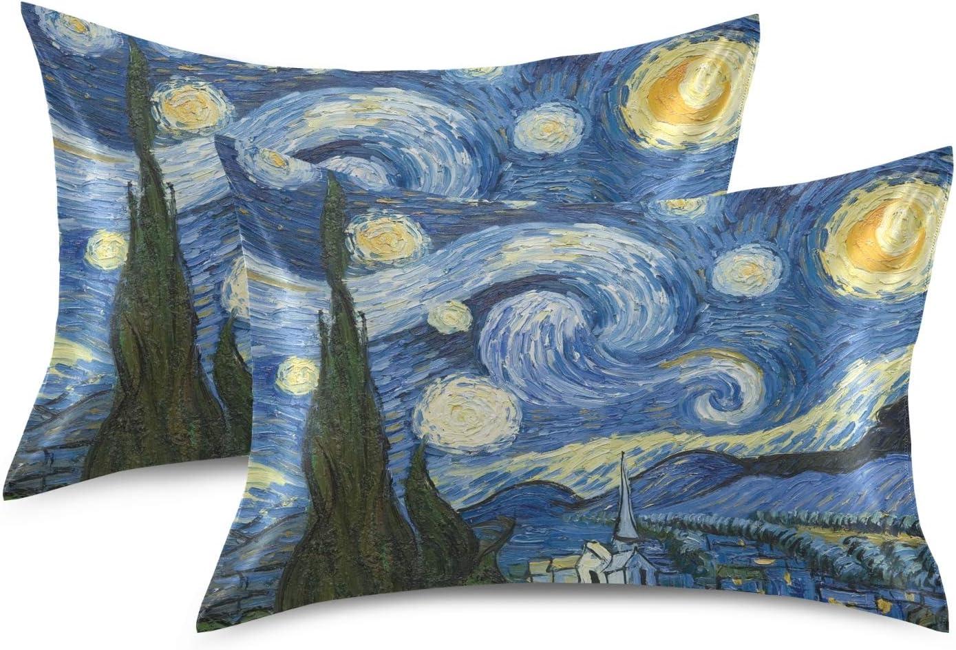 Starry Night Satin Pillowcase with Envelope Closure, Standard Size