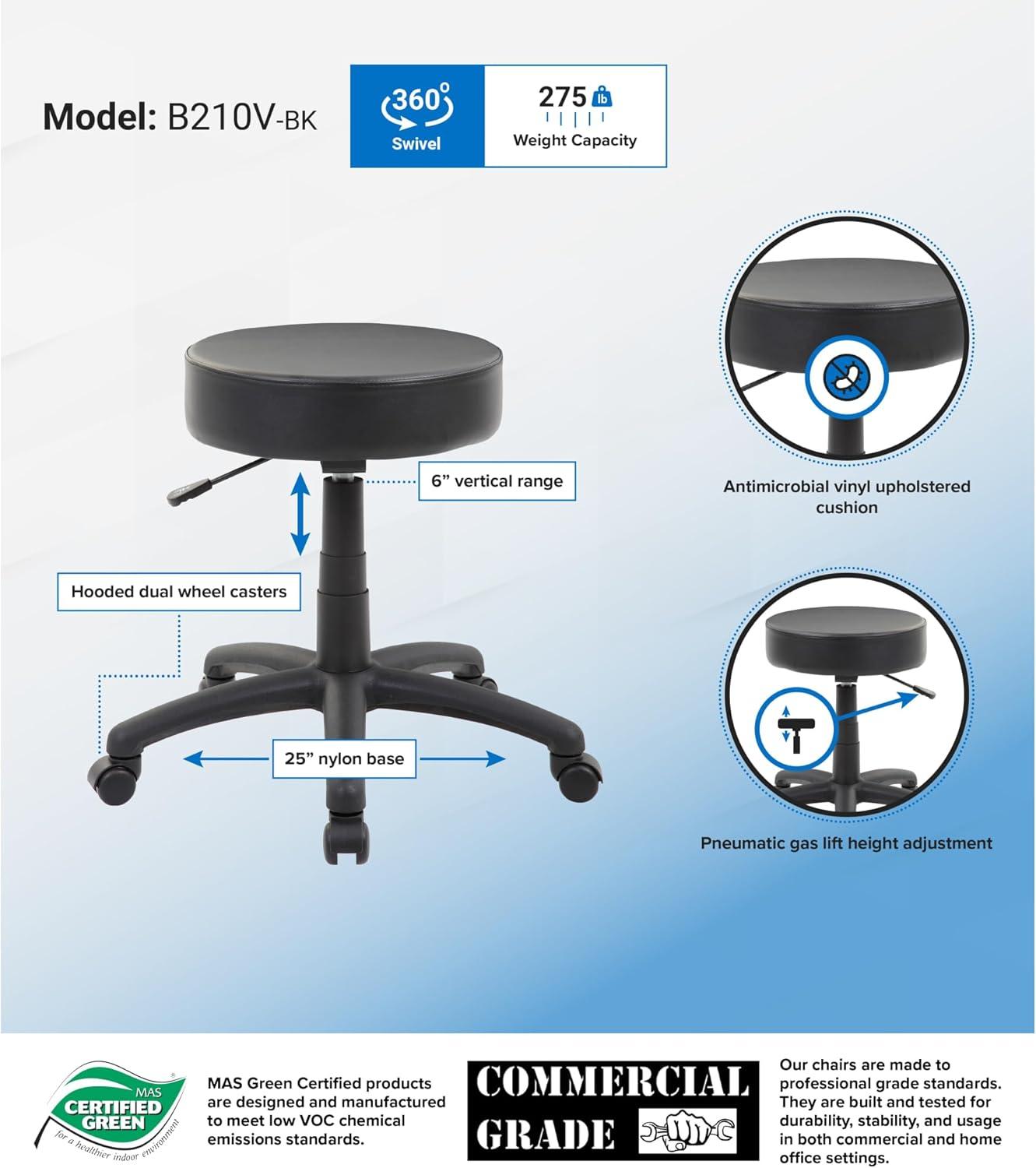 Boss Office Products Dot Faux Leather Swivel Drafting Stool in Black