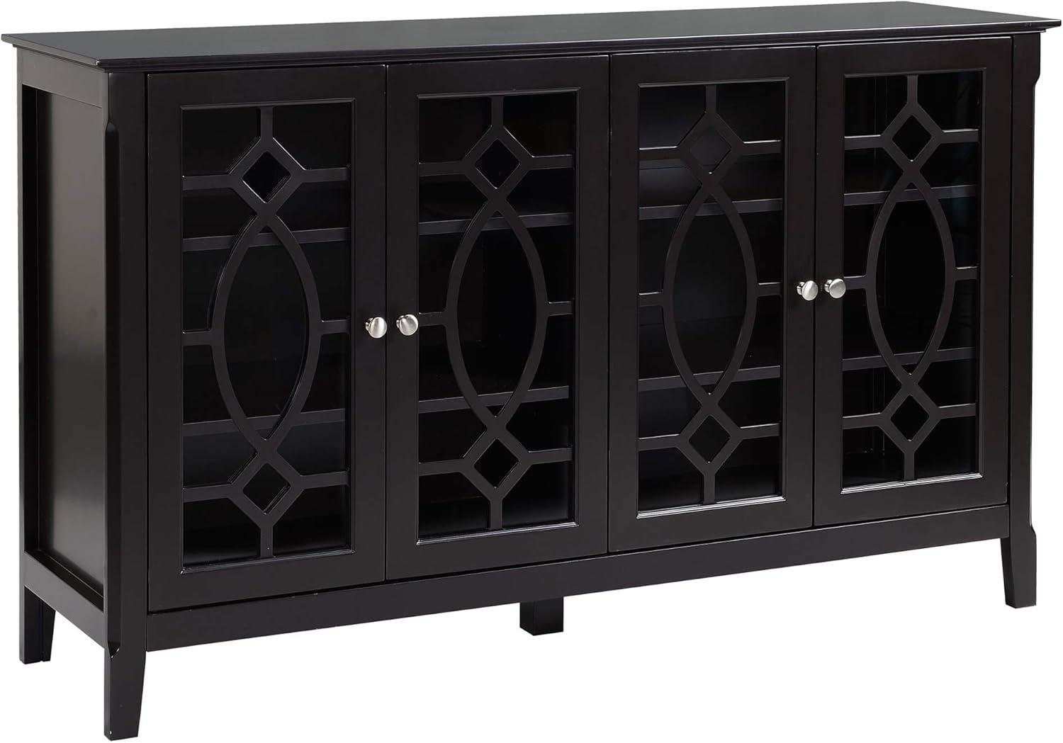 Espresso Glass Door Sideboard Buffet Cabinet with Adjustable Shelves