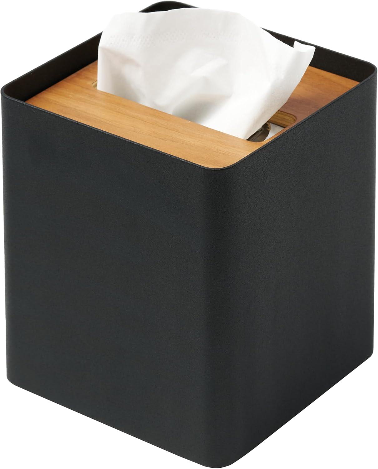 Black Steel and Walnut Square Tissue Box Cover