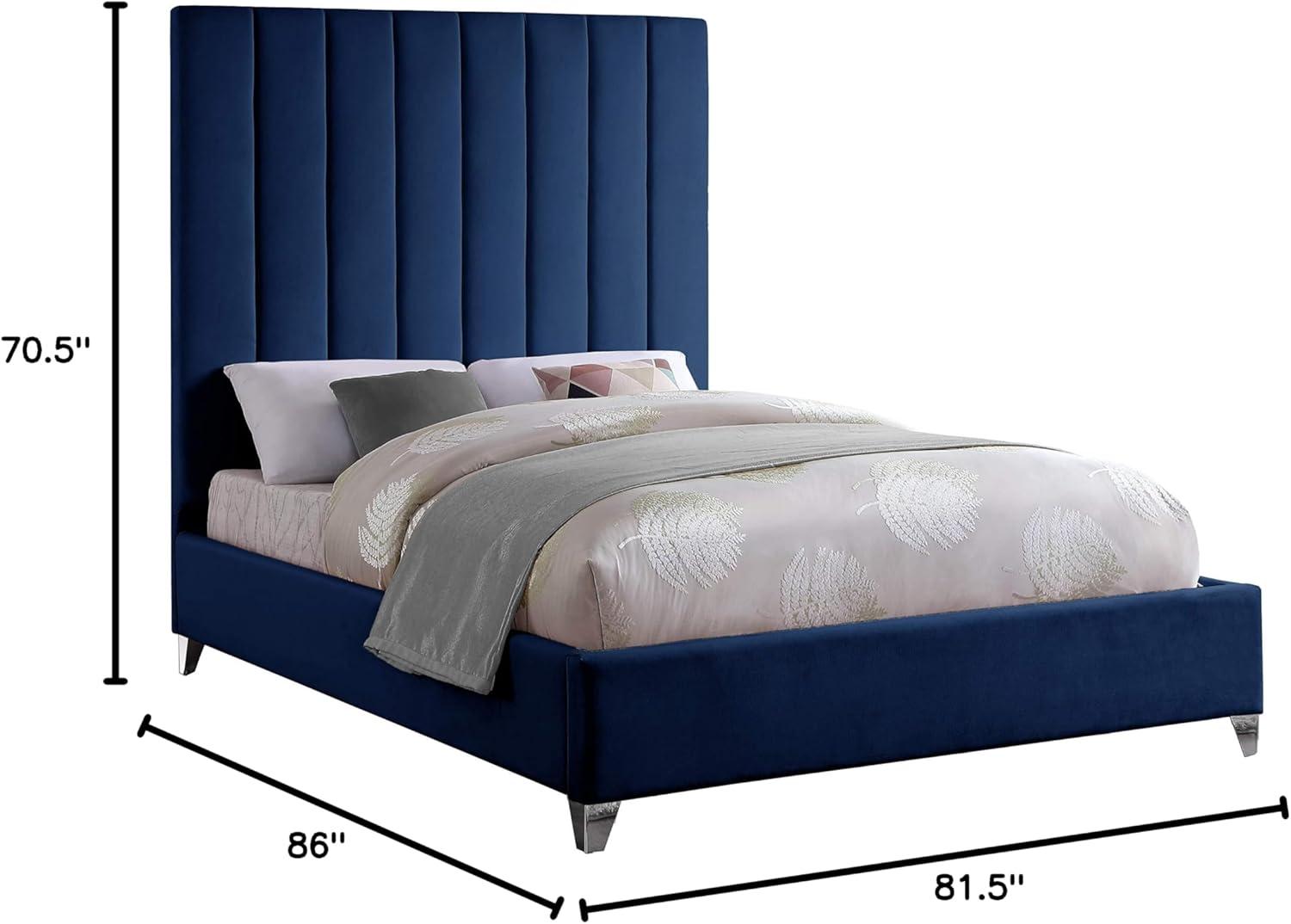 Meridian Furniture Via Rich Velvet King Bed in Navy